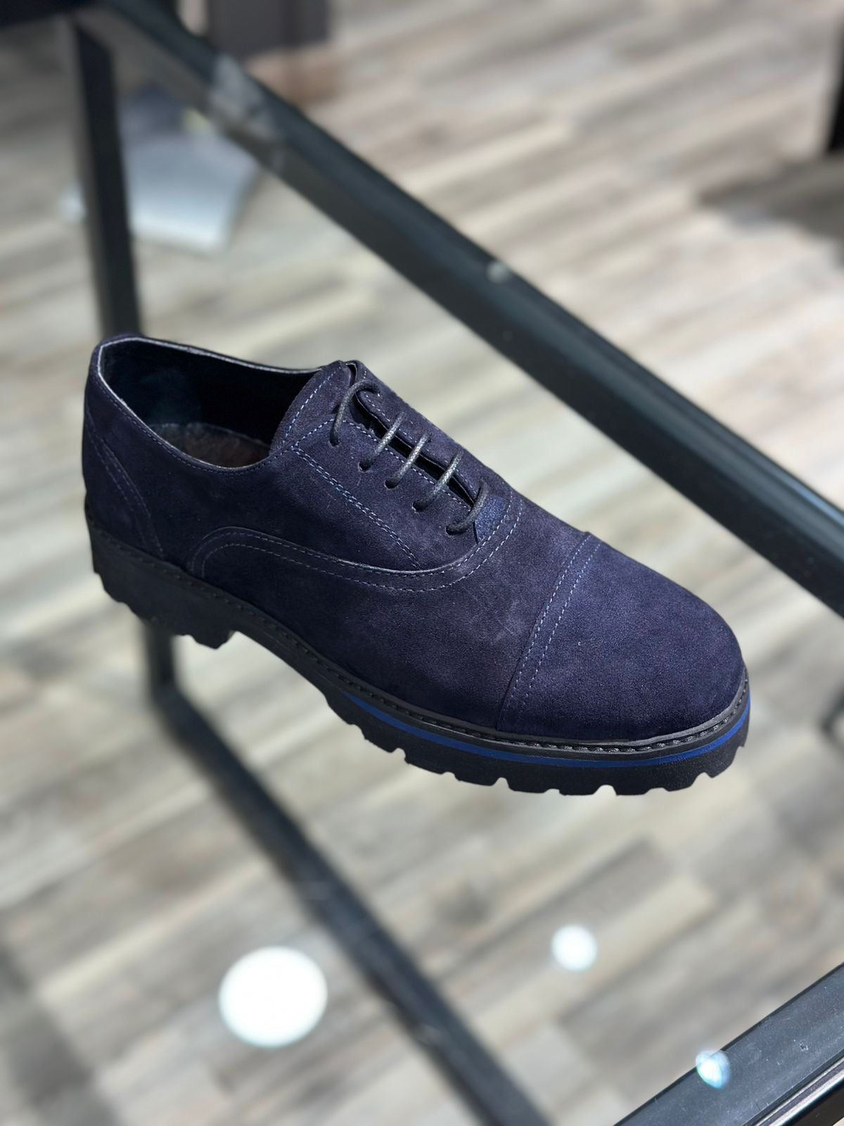 Suede Cap Toe Derby Shoes – Midnight Navy