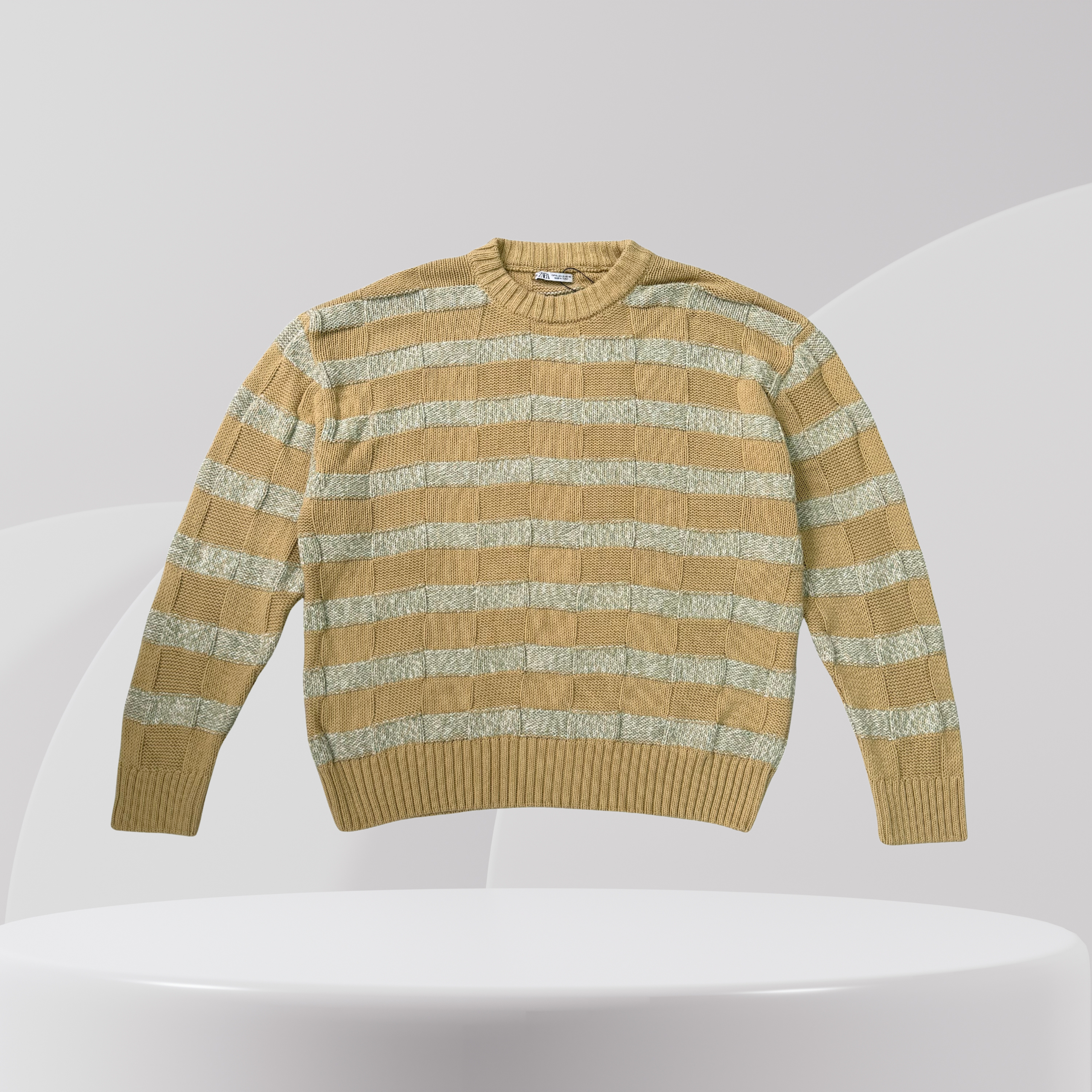 Striped Knit Sweater - Tan/Grey