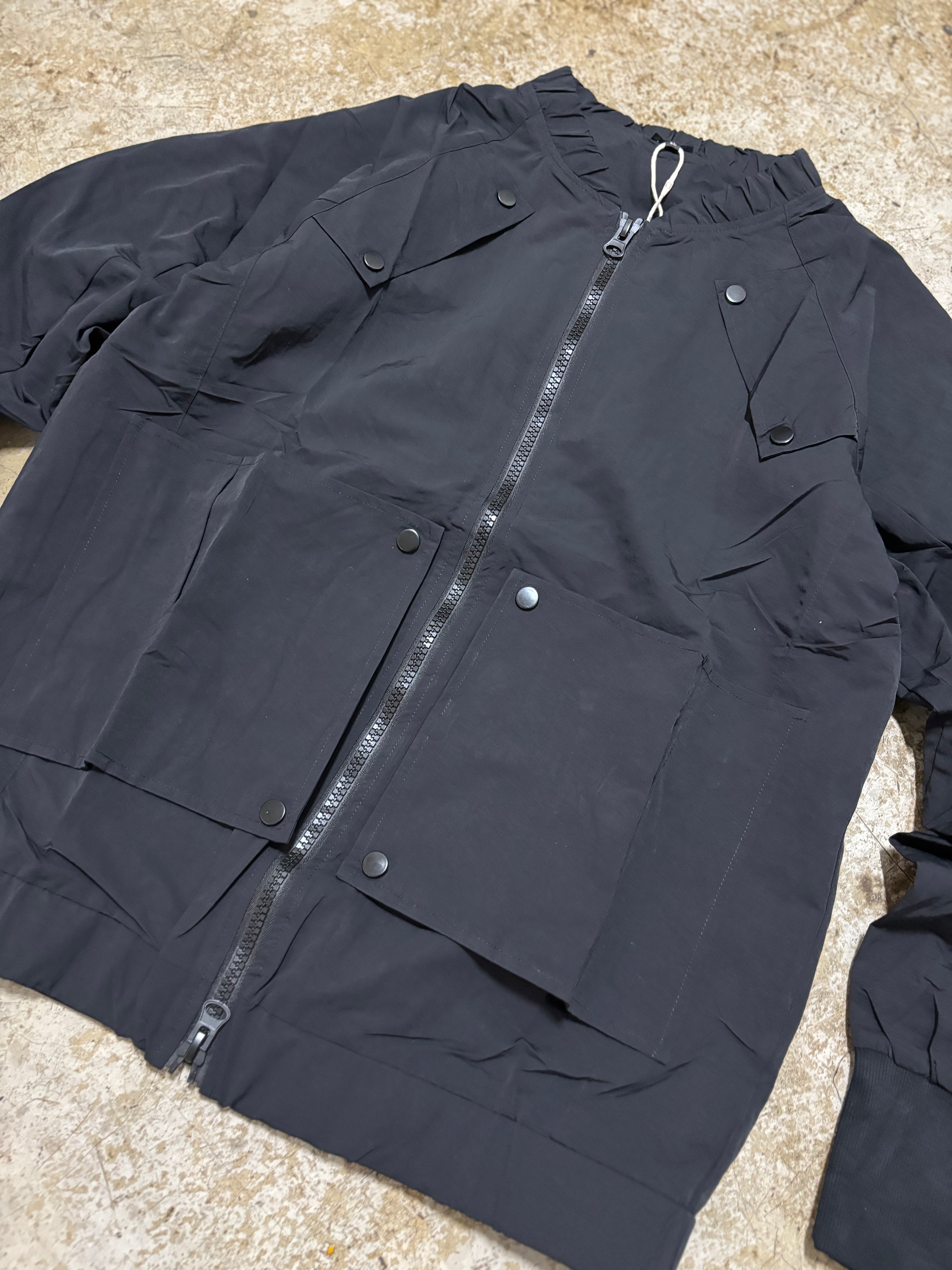 Black Utility Bomber Jacket Unisex Lightweight Streetwear