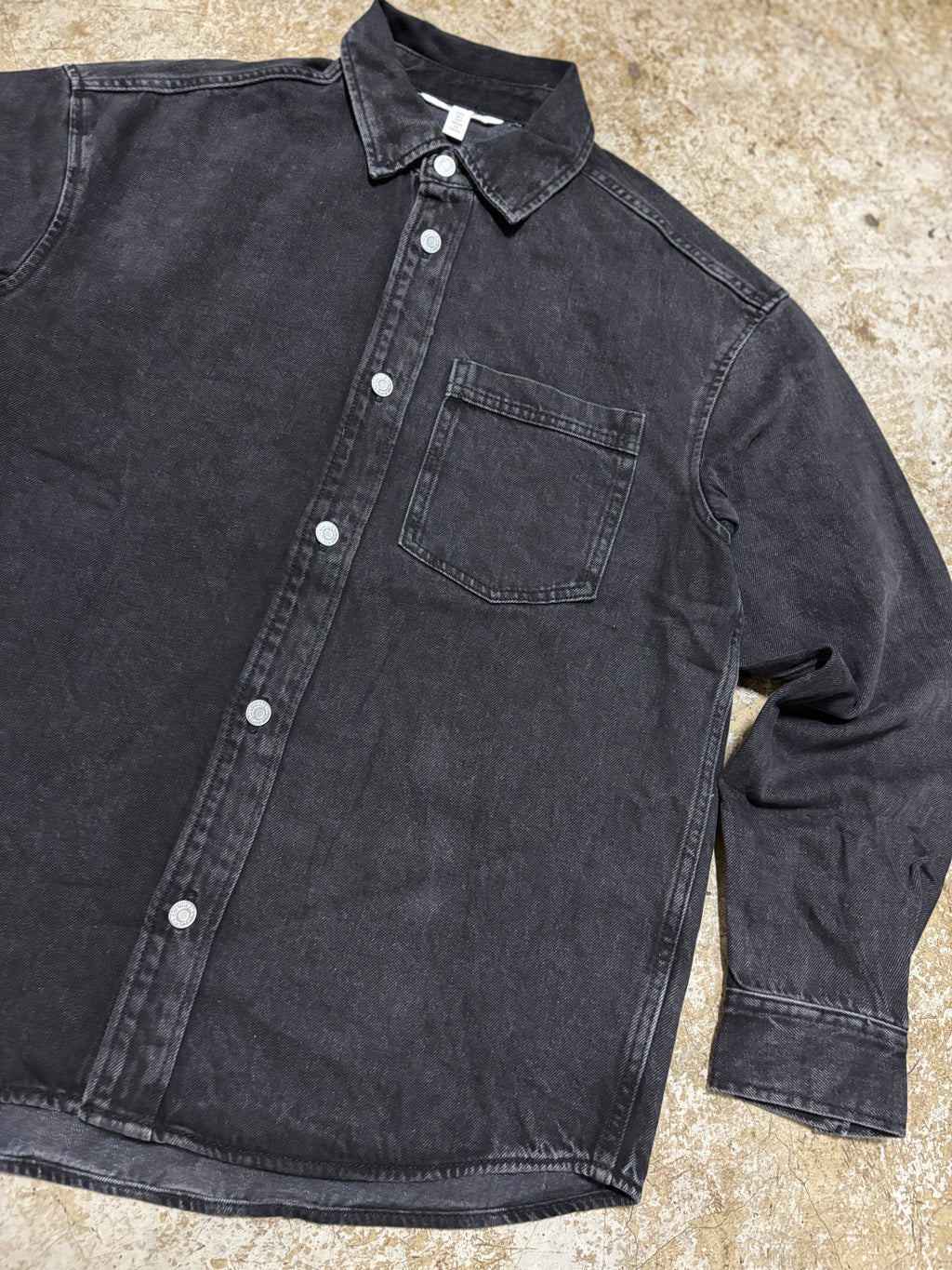Vintage Washed Black Denim Overshirt Unisex Button Up Relaxed Fit