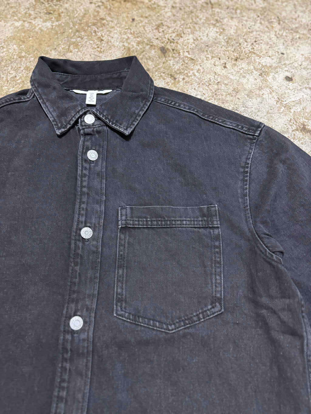 Vintage Washed Black Denim Overshirt Unisex Button Up Relaxed Fit
