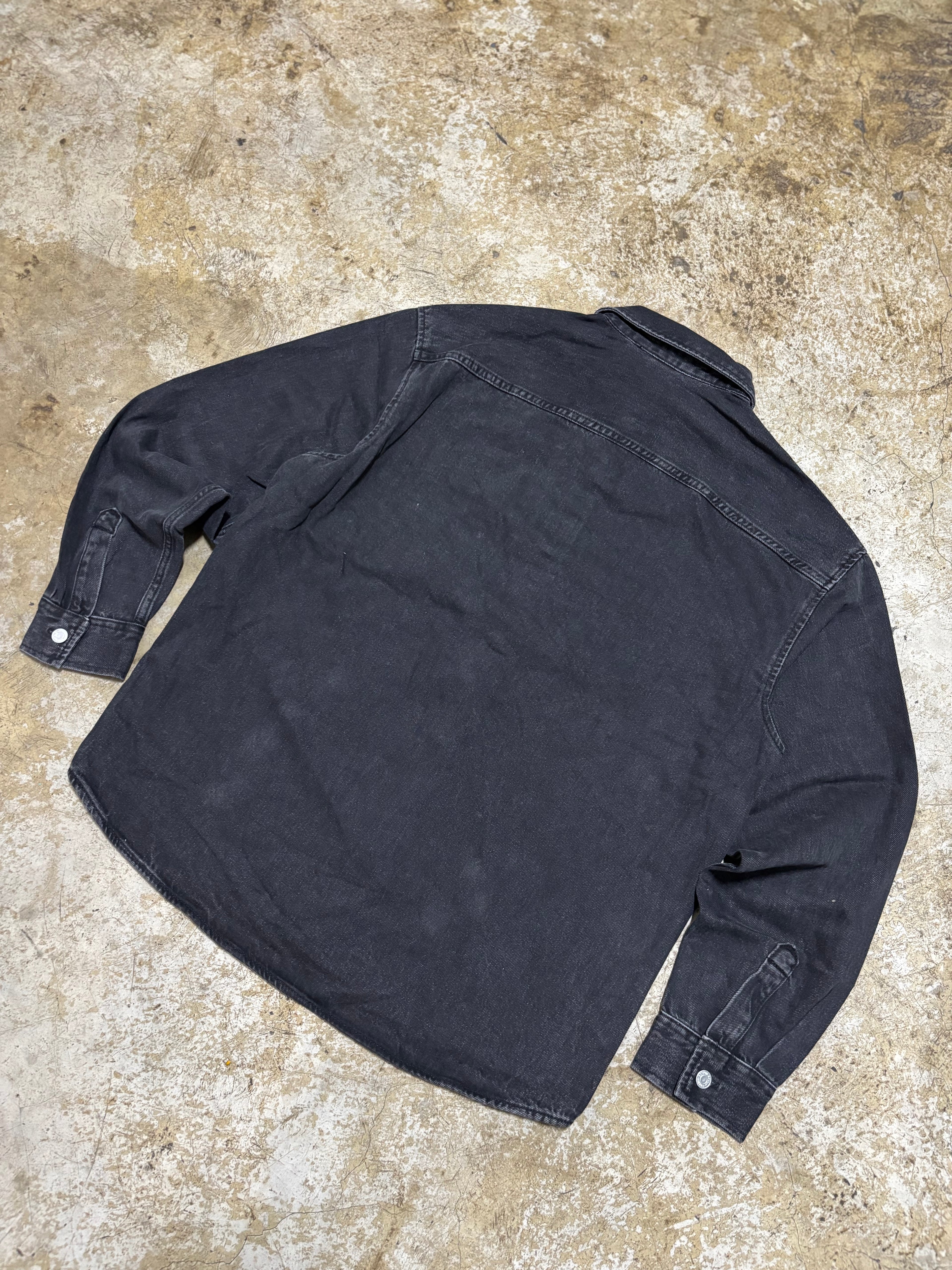 Vintage Washed Black Denim Overshirt Unisex Button Up Relaxed Fit