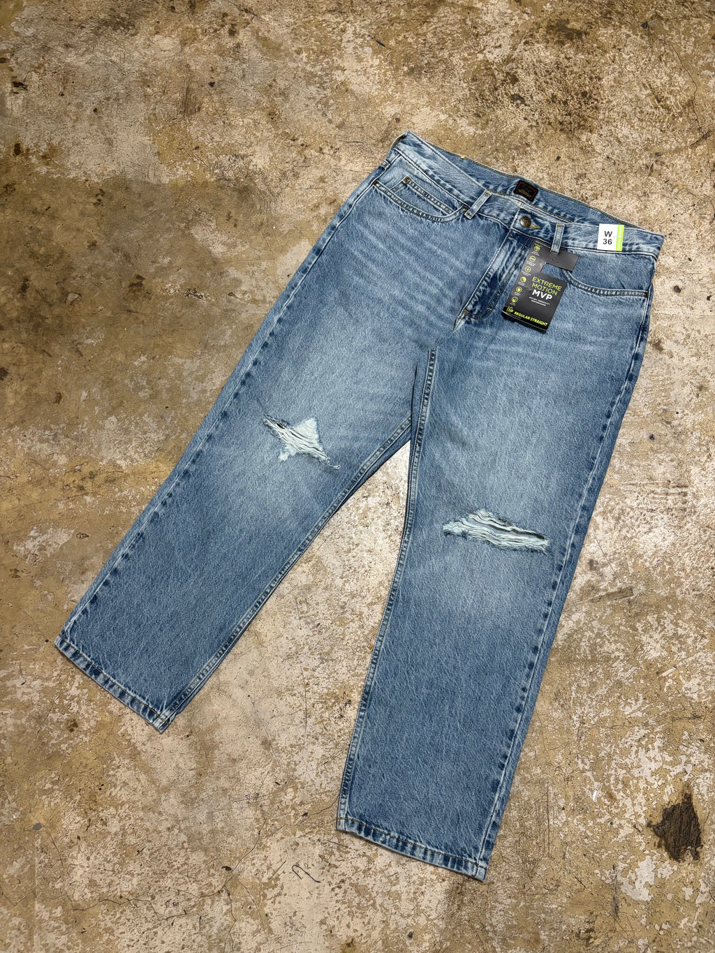 Light Wash Distressed Straight Leg Jeans Unisex Vintage Denim