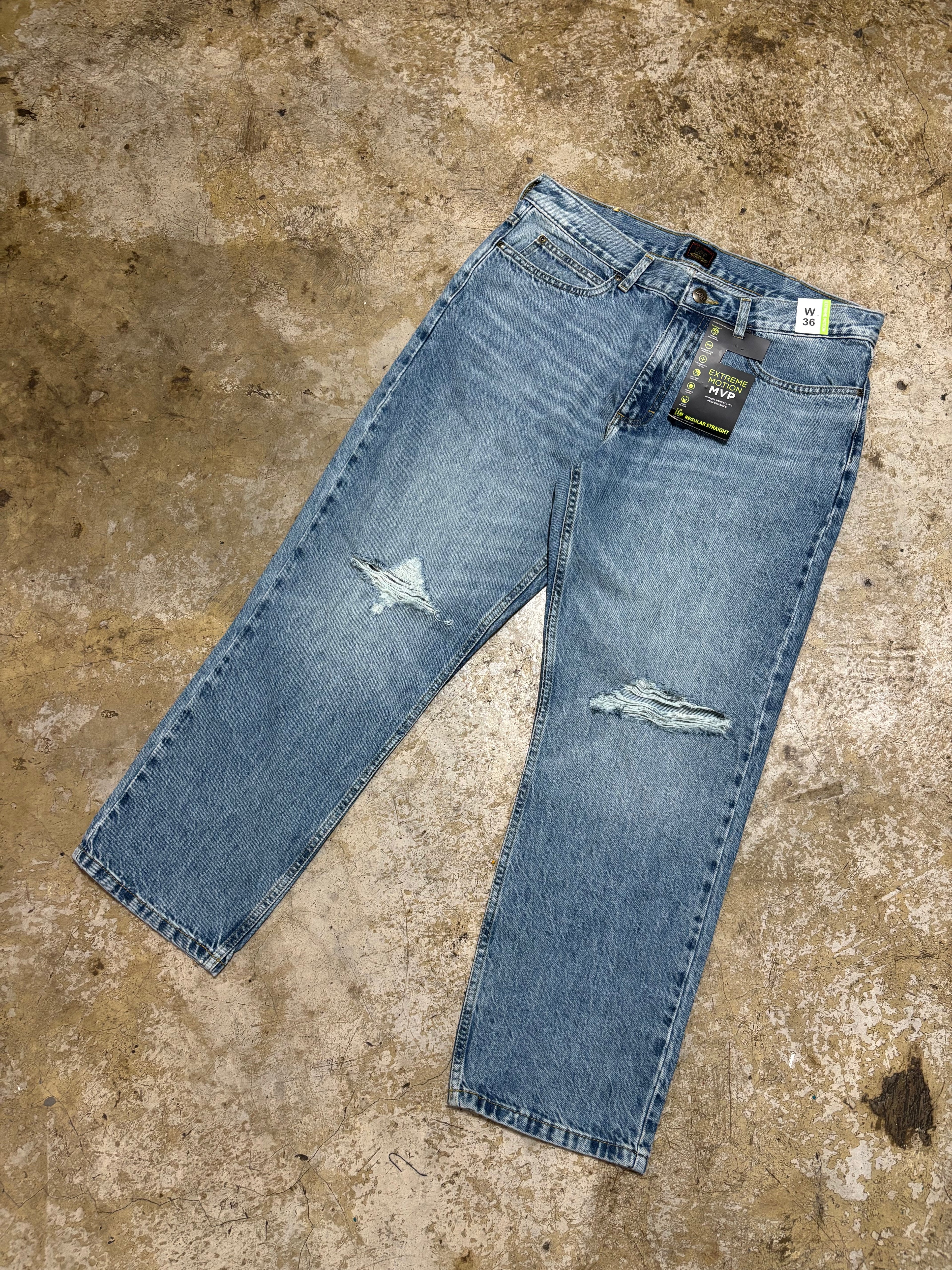 Light Wash Distressed Straight Leg Jeans Unisex Vintage Denim