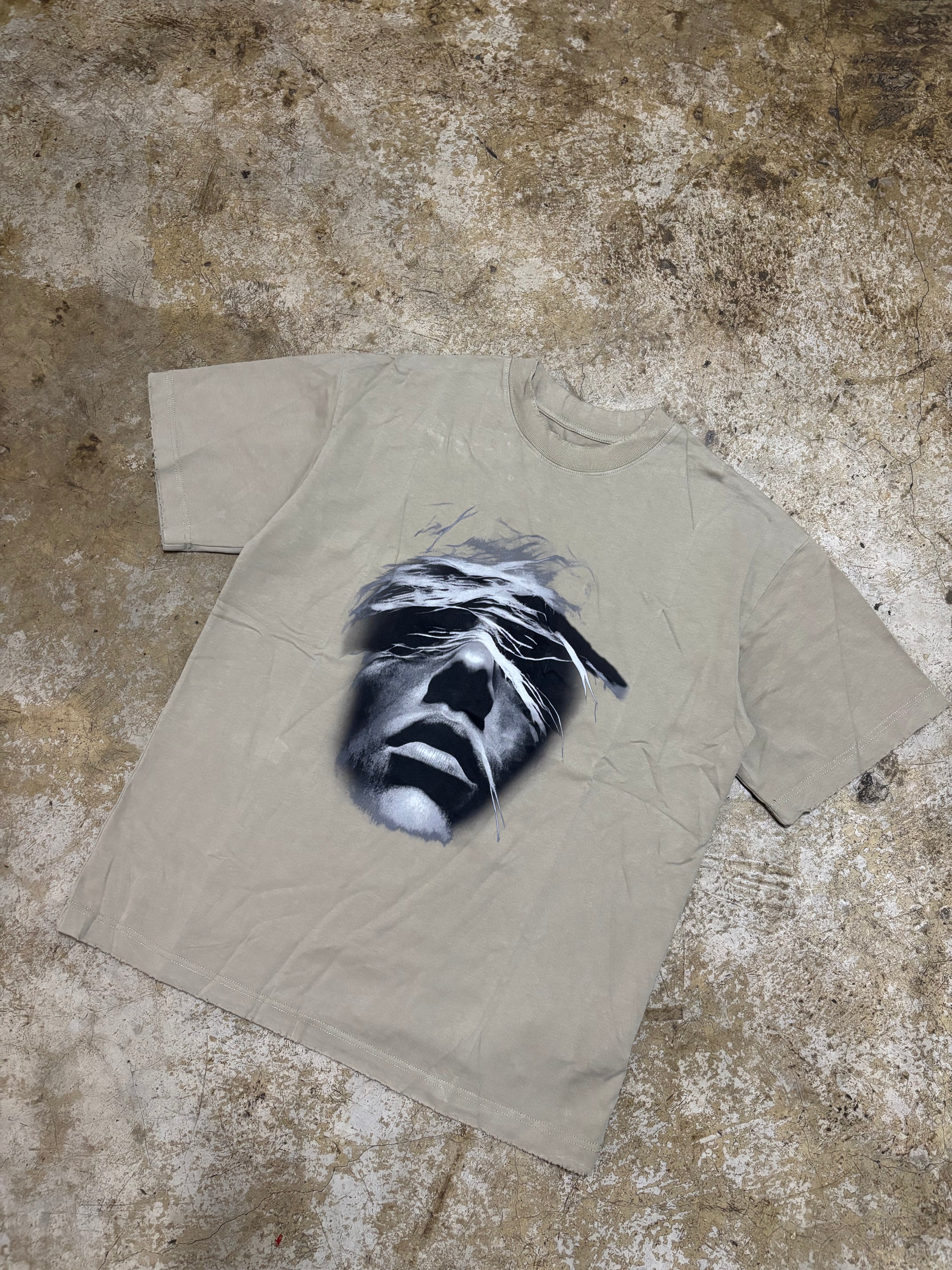 Washed Graphic Oversized T Shirt Stone Heavyweight Cotton Relaxed Fit Streetwear