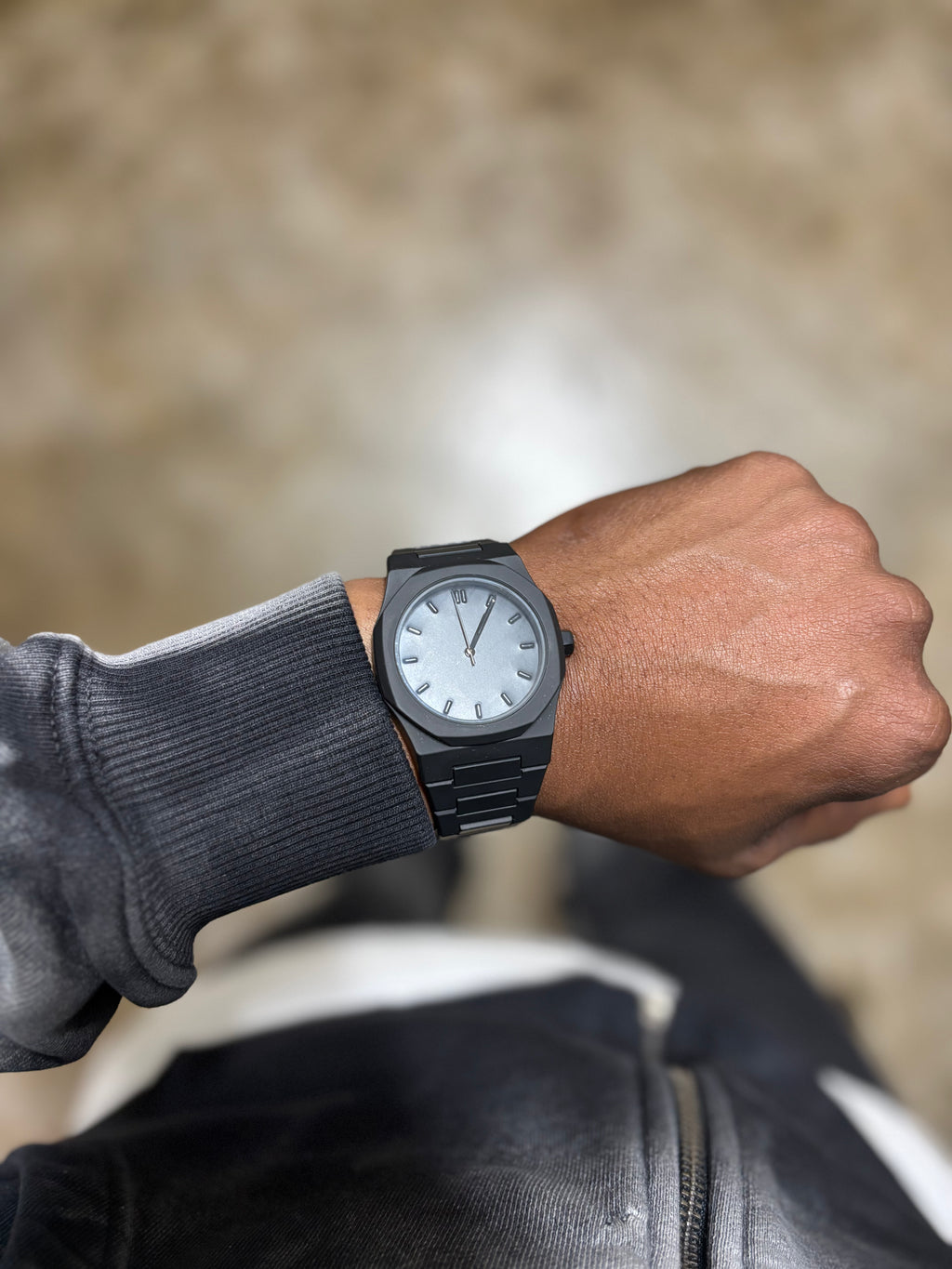 Apex Integrated Steel Watch Matte Black Octagonal Case Silver Dial