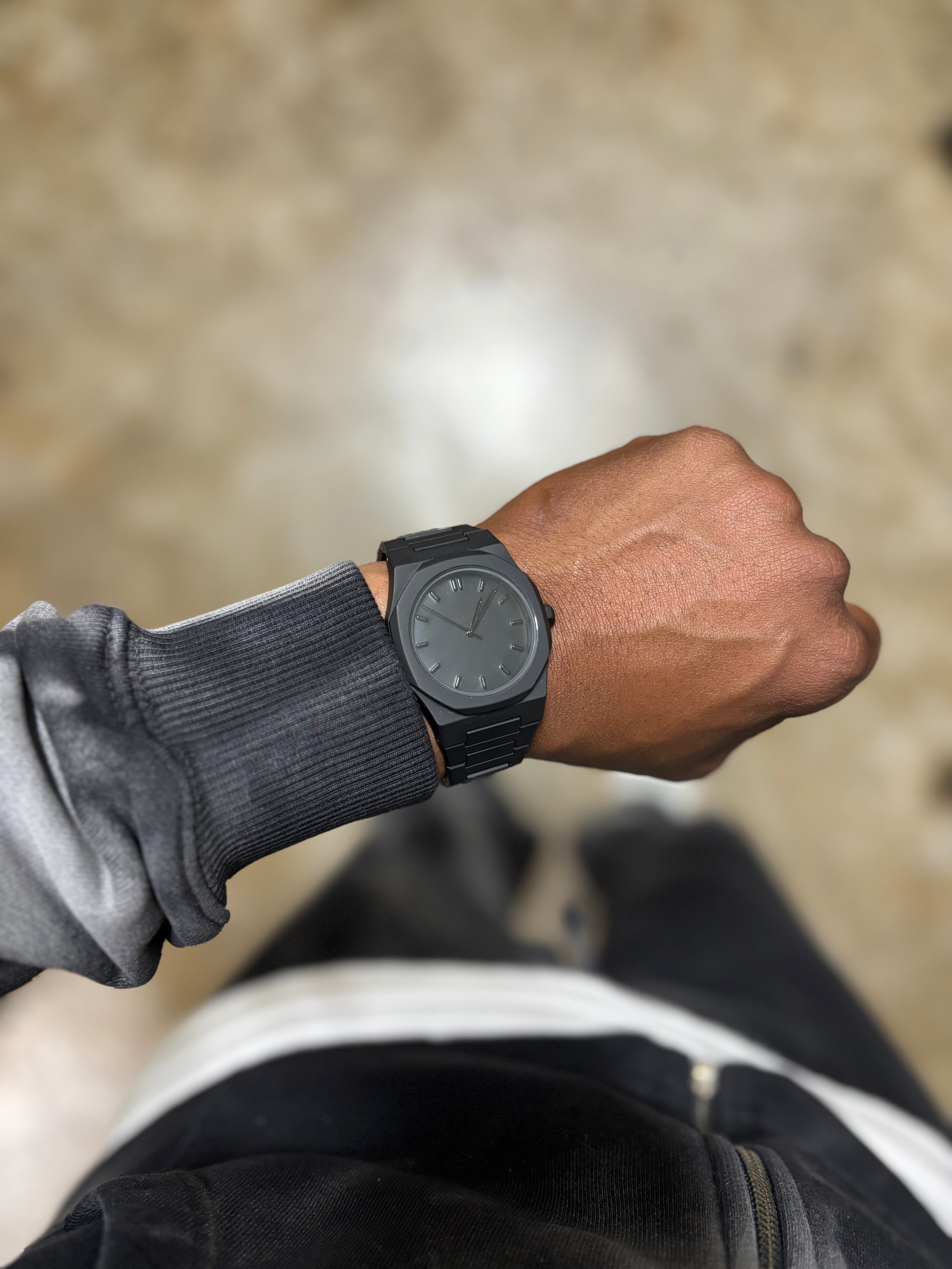 Apex Integrated Steel Watch Matte Black Octagonal Case Silver Dial