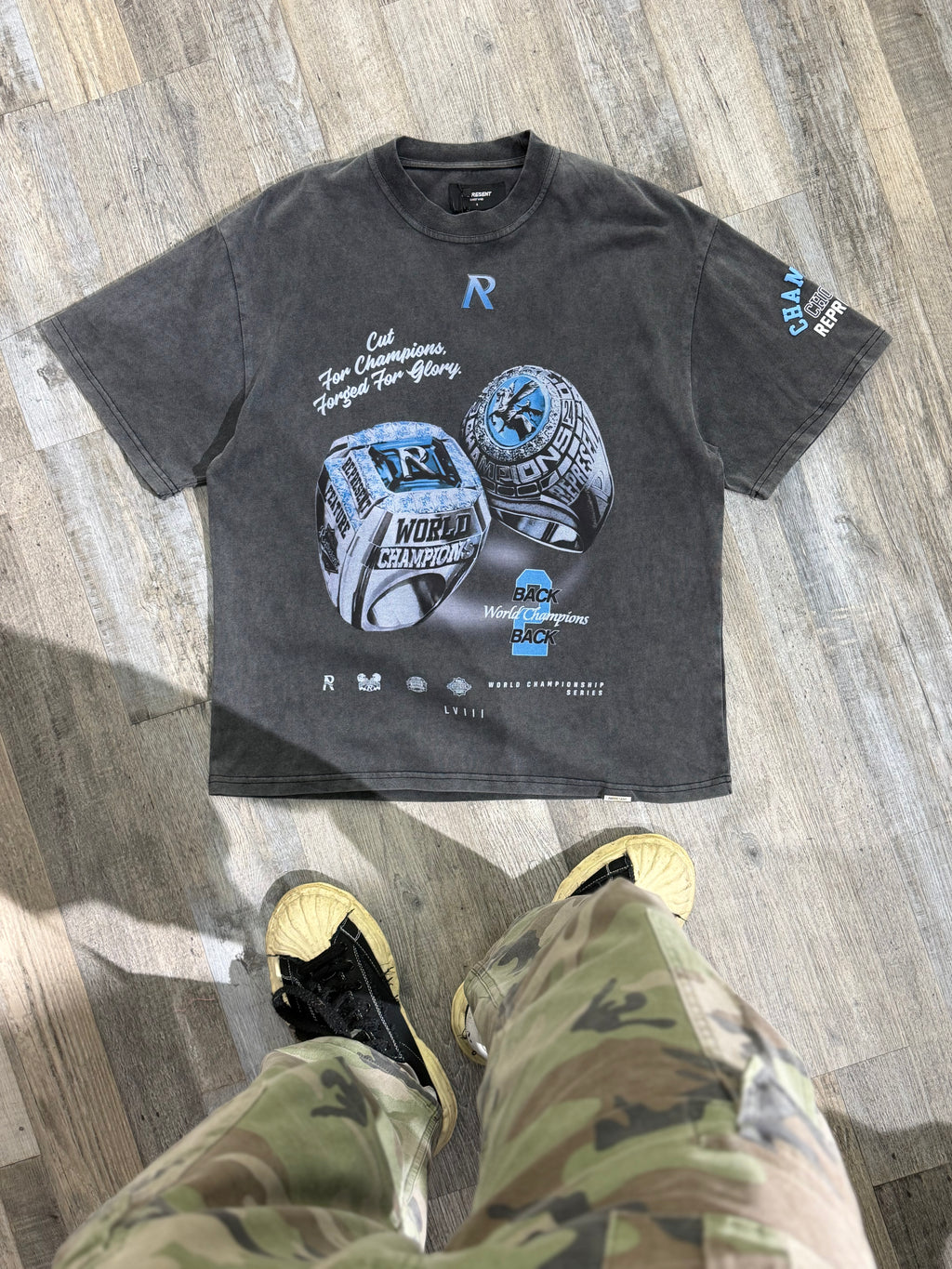 Represent “World Champions” Graphic T-Shirt – Washed Black
