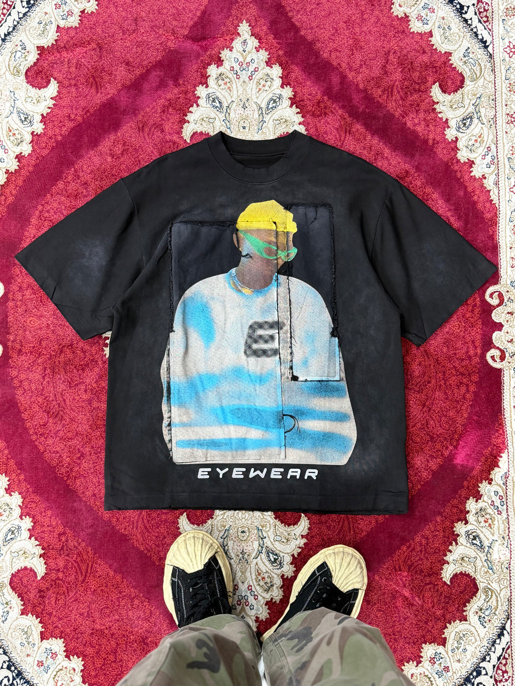 Graphic Patchwork T-Shirt – Black “Eyewear” Print