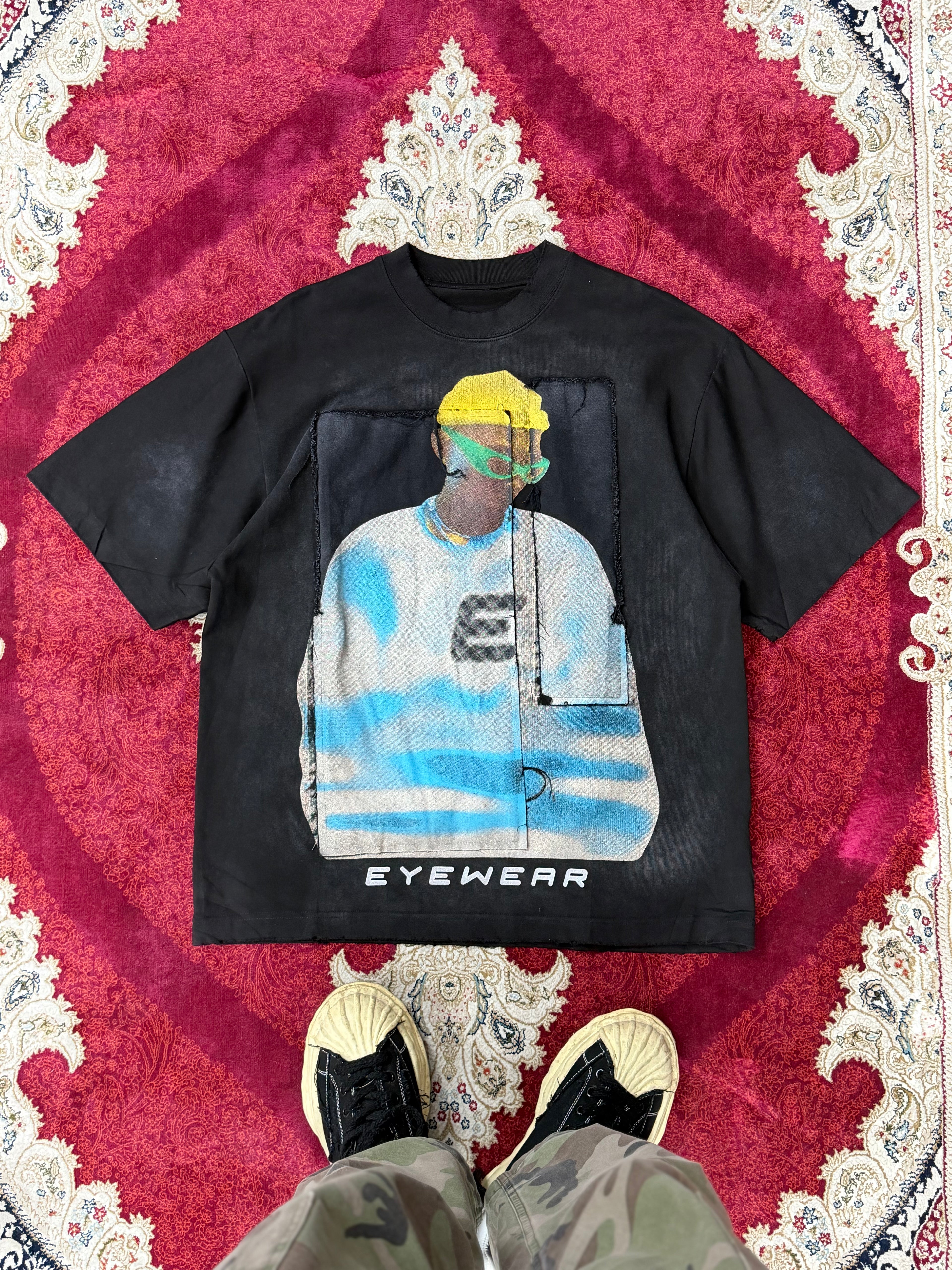Graphic Patchwork T-Shirt – Black “Eyewear” Print