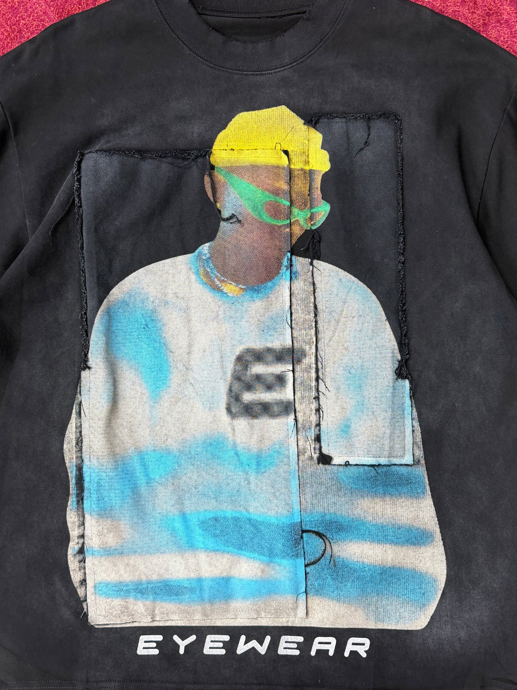 Graphic Patchwork T-Shirt – Black “Eyewear” Print