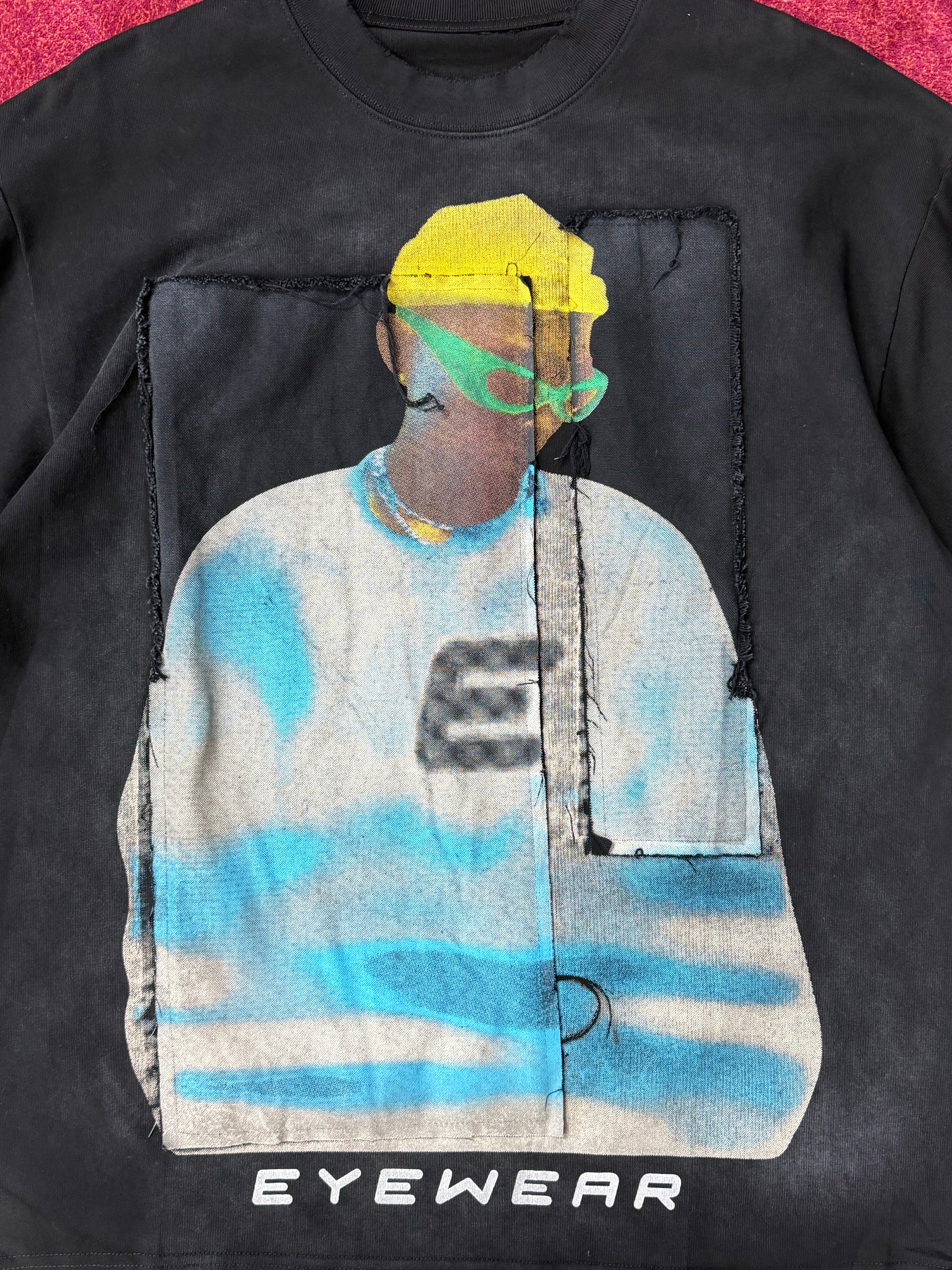Graphic Patchwork T-Shirt – Black “Eyewear” Print