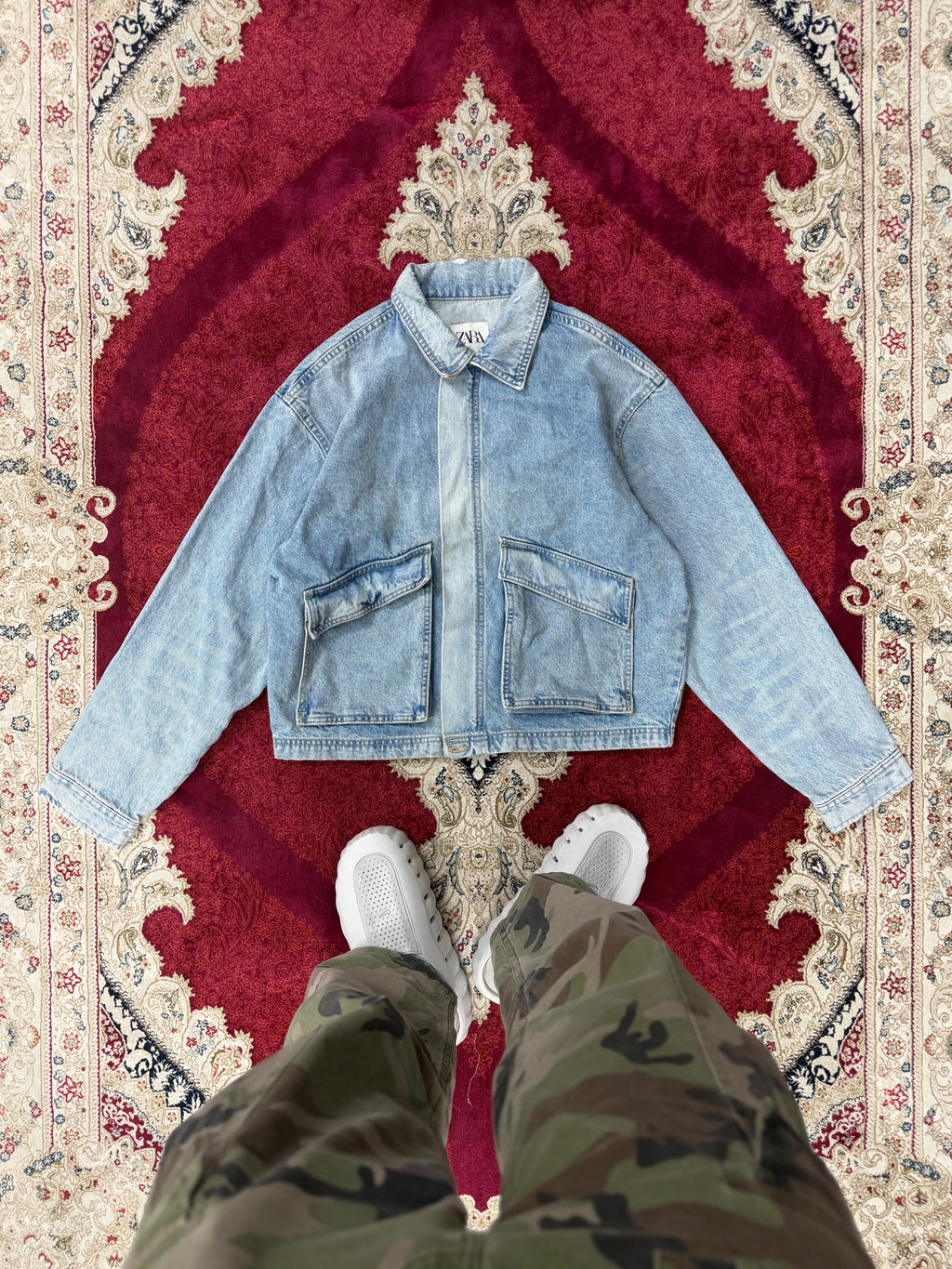 ZARA Washed Denim Utility Jacket – Light Blue
