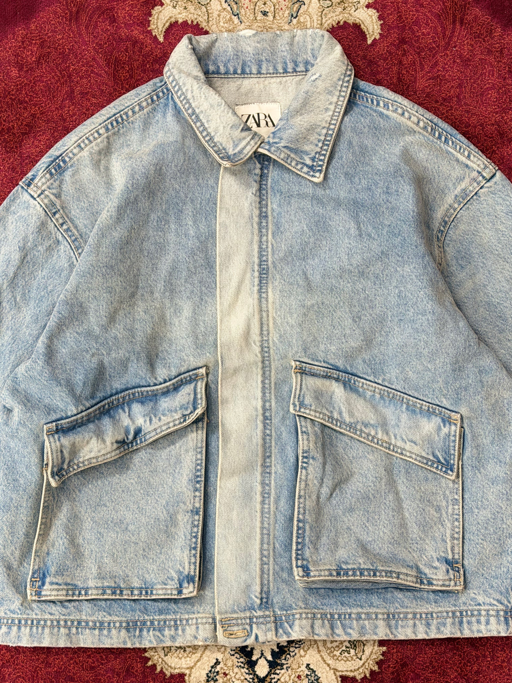 ZARA Washed Denim Utility Jacket – Light Blue