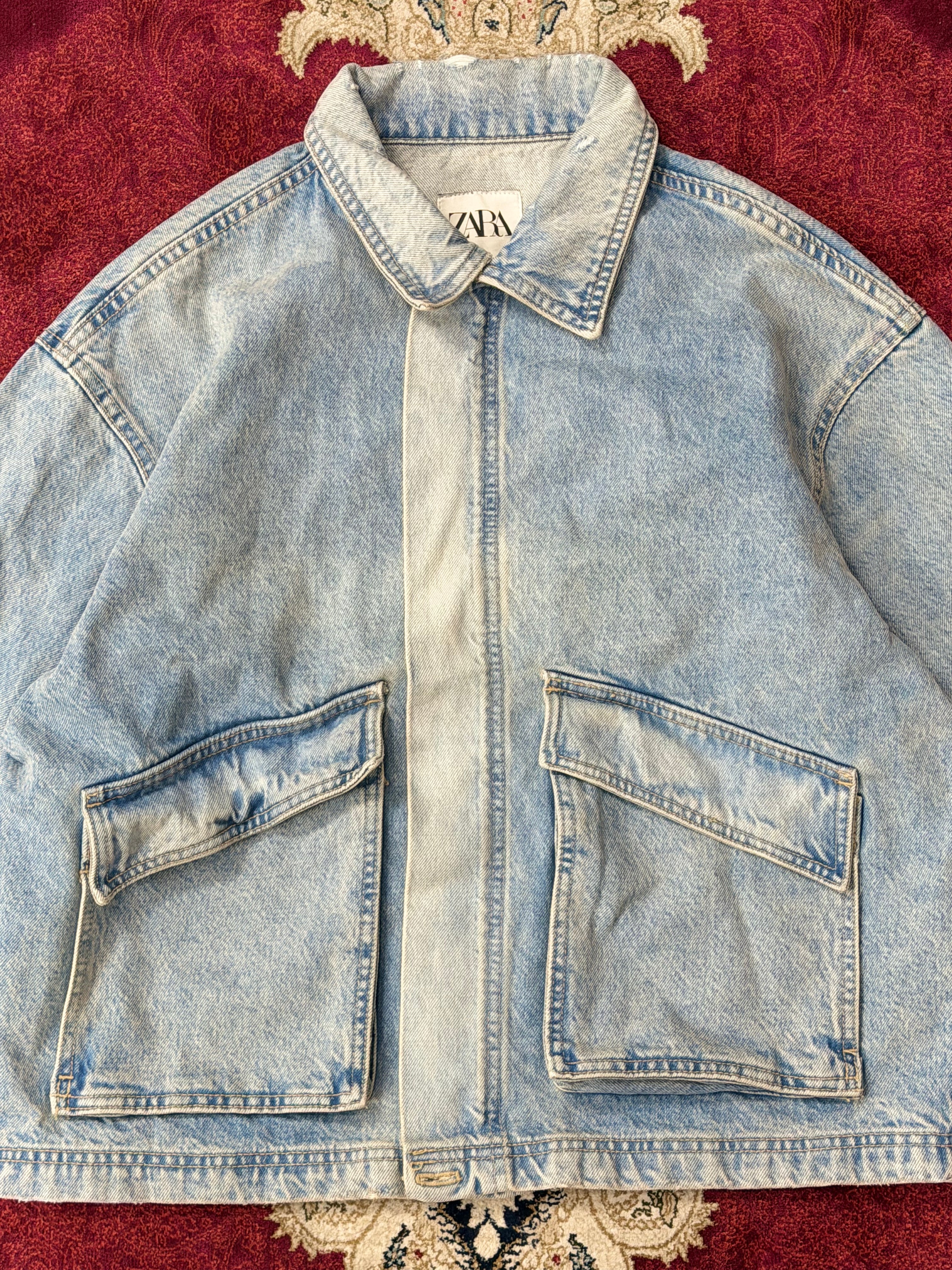 ZARA Washed Denim Utility Jacket – Light Blue