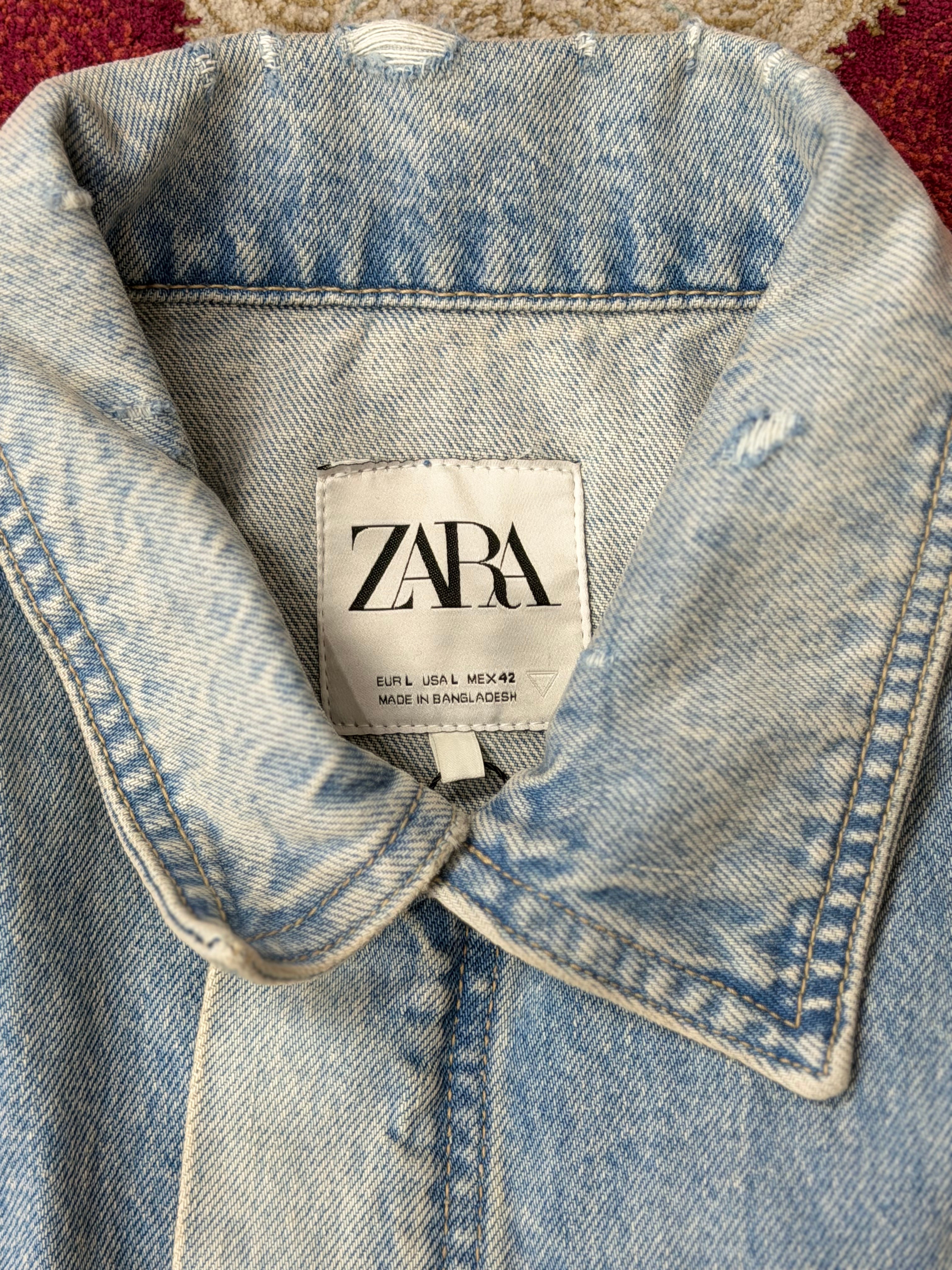ZARA Washed Denim Utility Jacket – Light Blue