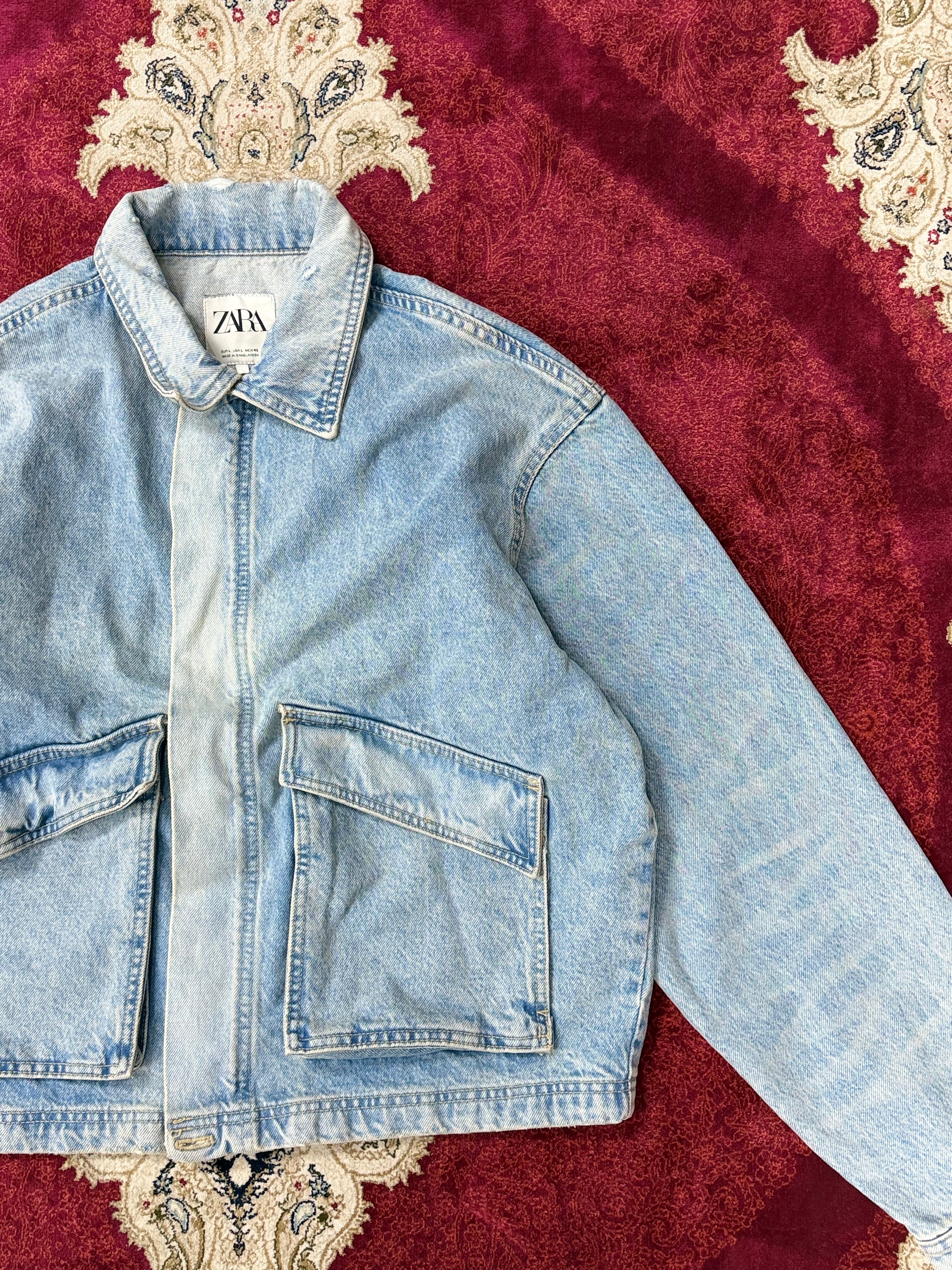 ZARA Washed Denim Utility Jacket – Light Blue