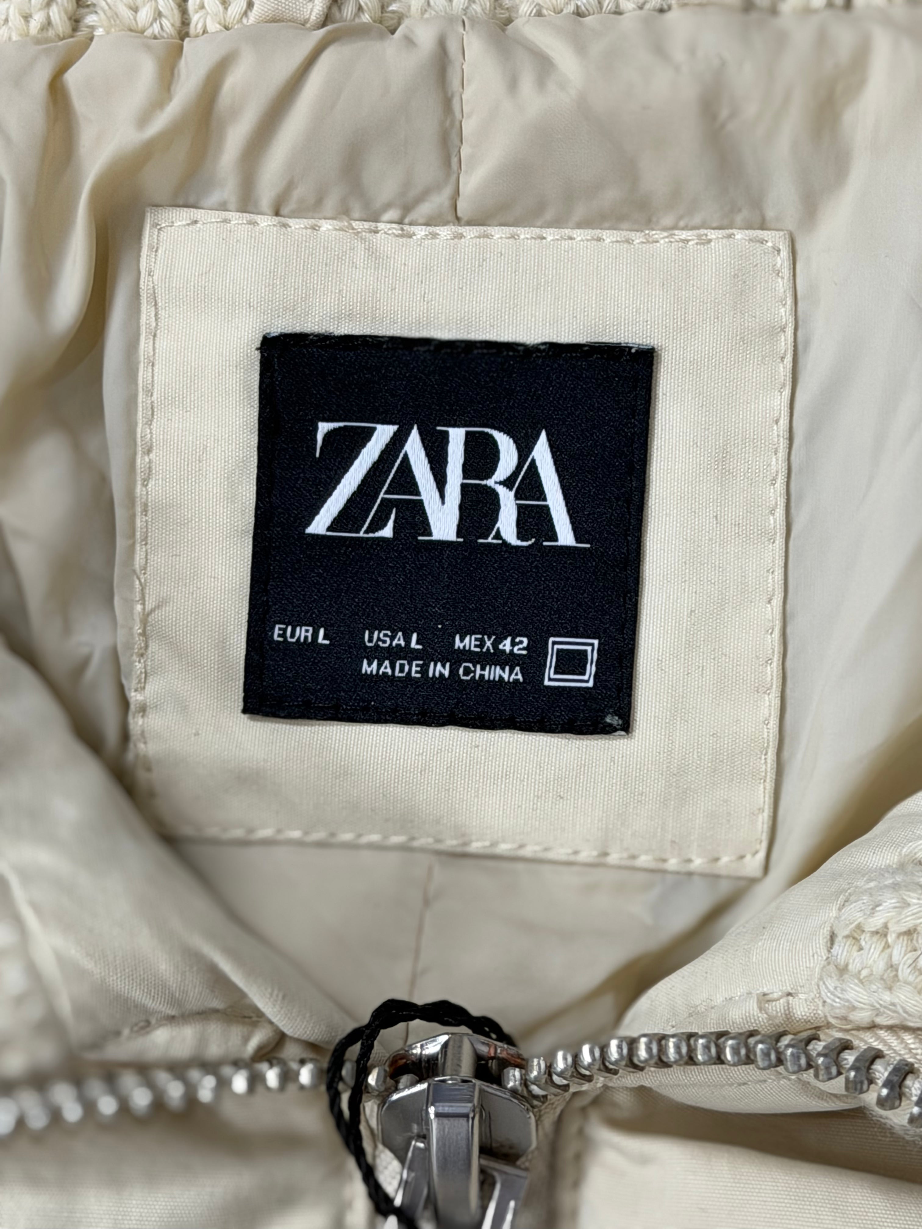 ZARA Cream Puffer Jacket with Knit Collar