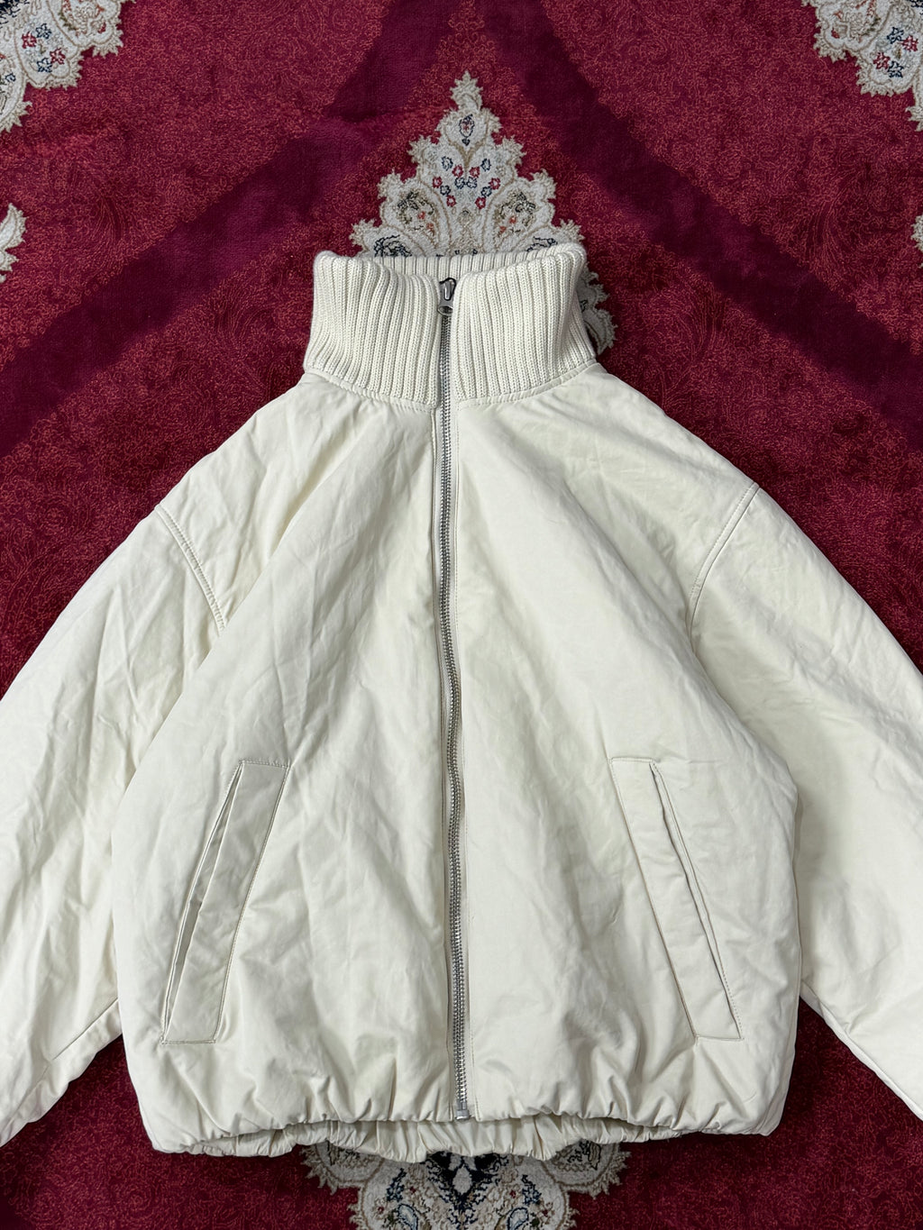 ZARA Cream Puffer Jacket with Knit Collar