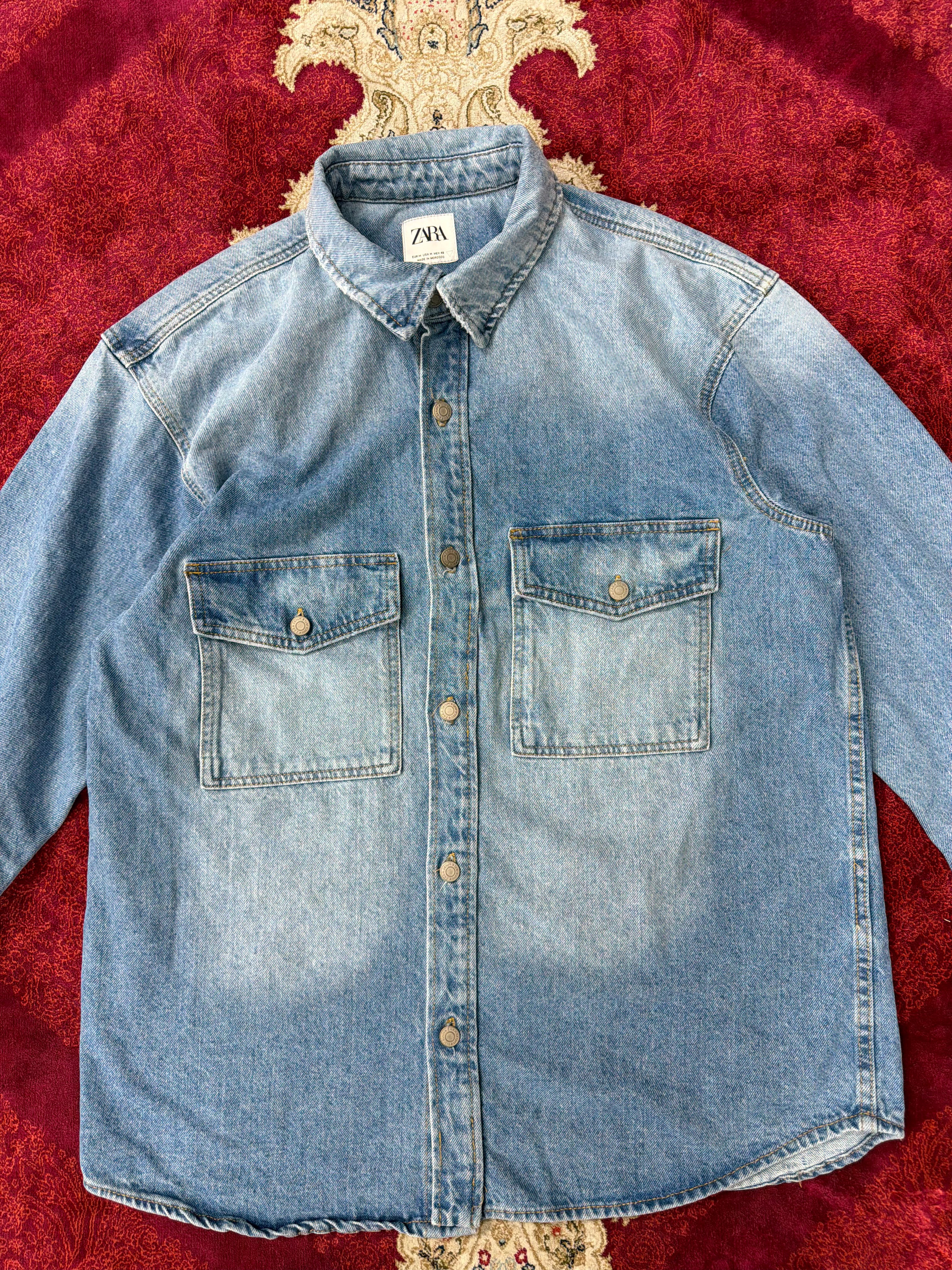 ZARA Washed Blue Denim Shirt Jacket – Classic Utility Fit