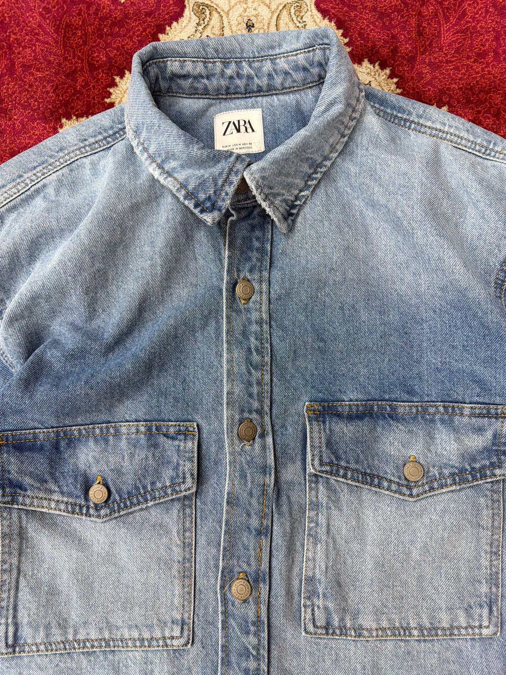 ZARA Washed Blue Denim Shirt Jacket – Classic Utility Fit