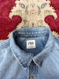 ZARA Washed Blue Denim Shirt Jacket – Classic Utility Fit