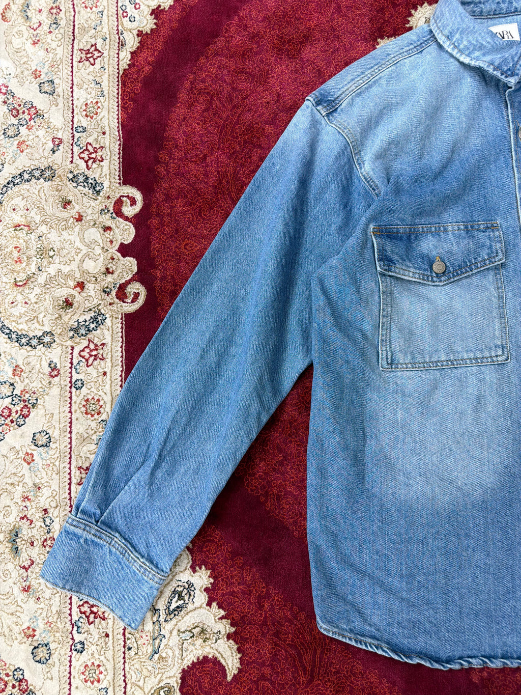 ZARA Washed Blue Denim Shirt Jacket – Classic Utility Fit