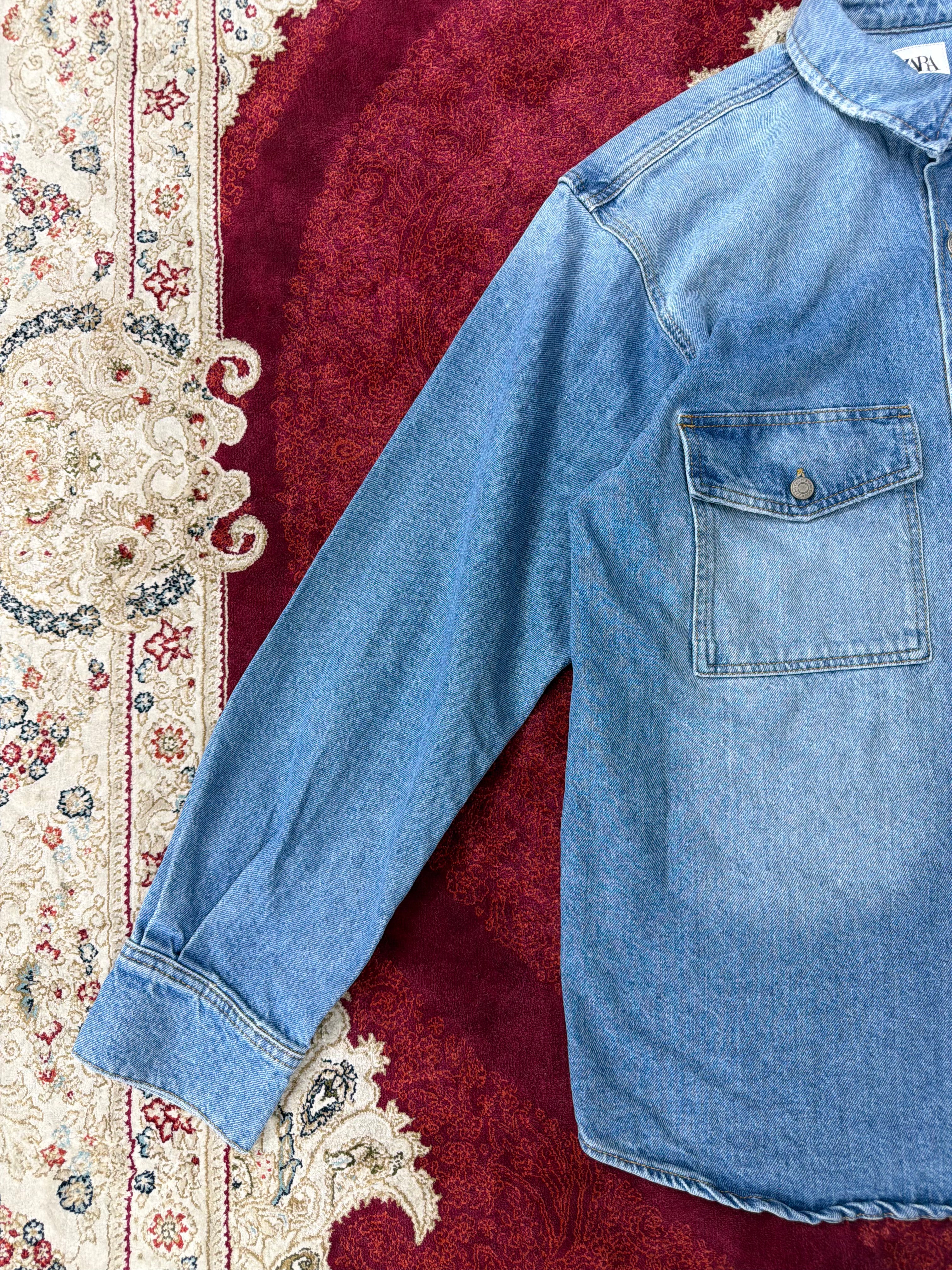 ZARA Washed Blue Denim Shirt Jacket – Classic Utility Fit