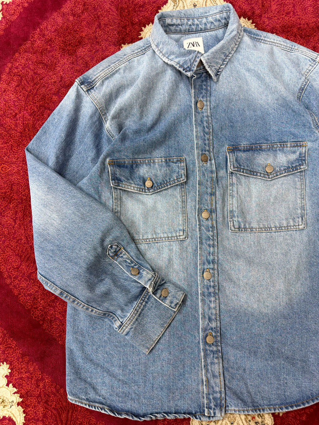 ZARA Washed Blue Denim Shirt Jacket – Classic Utility Fit