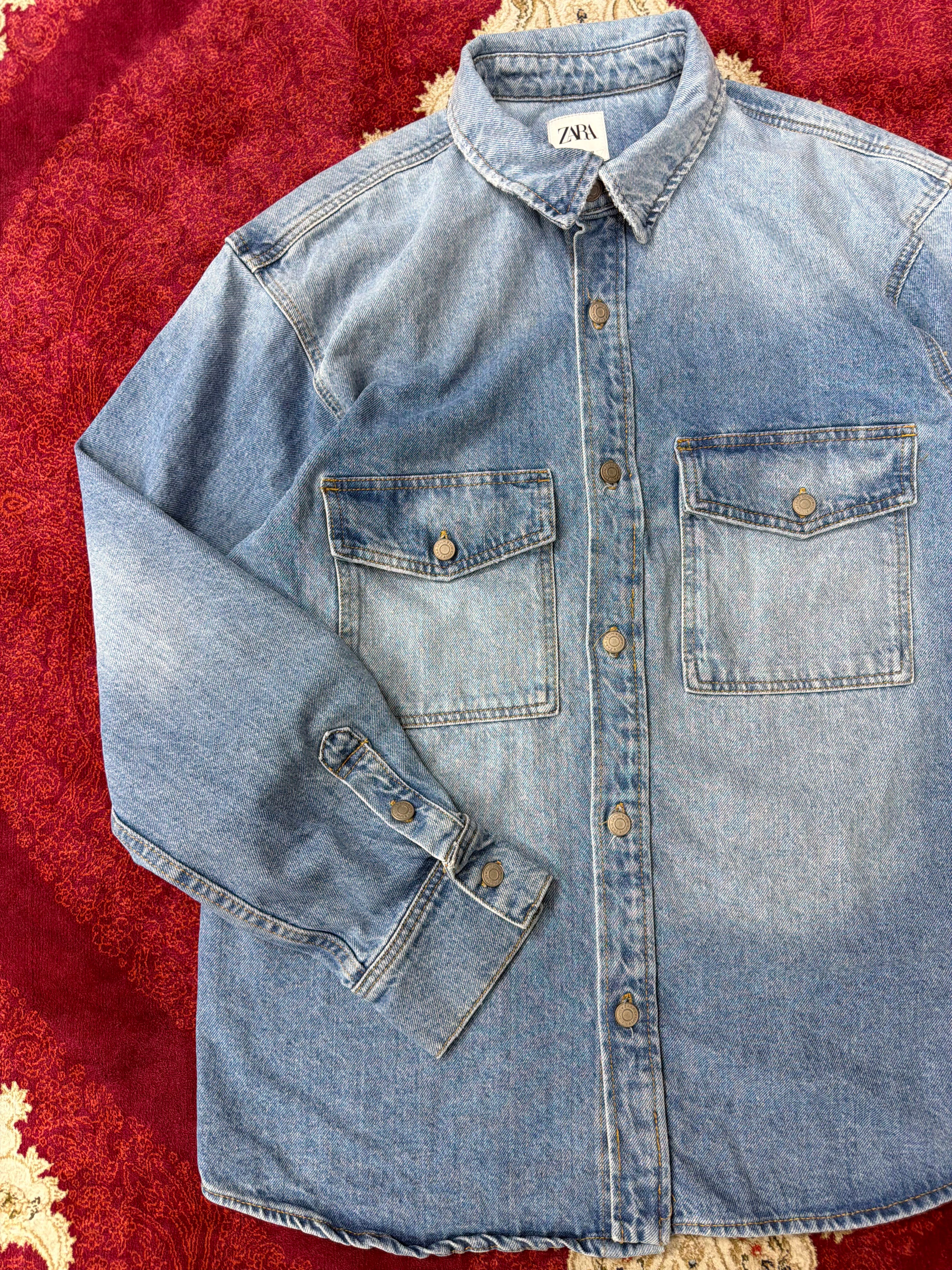 ZARA Washed Blue Denim Shirt Jacket – Classic Utility Fit