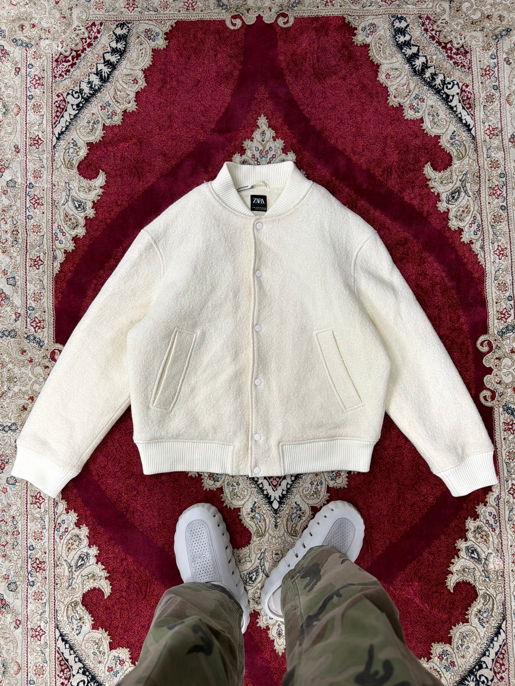 ZARA Cream Wool Varsity Jacket – Minimal Luxe Edition