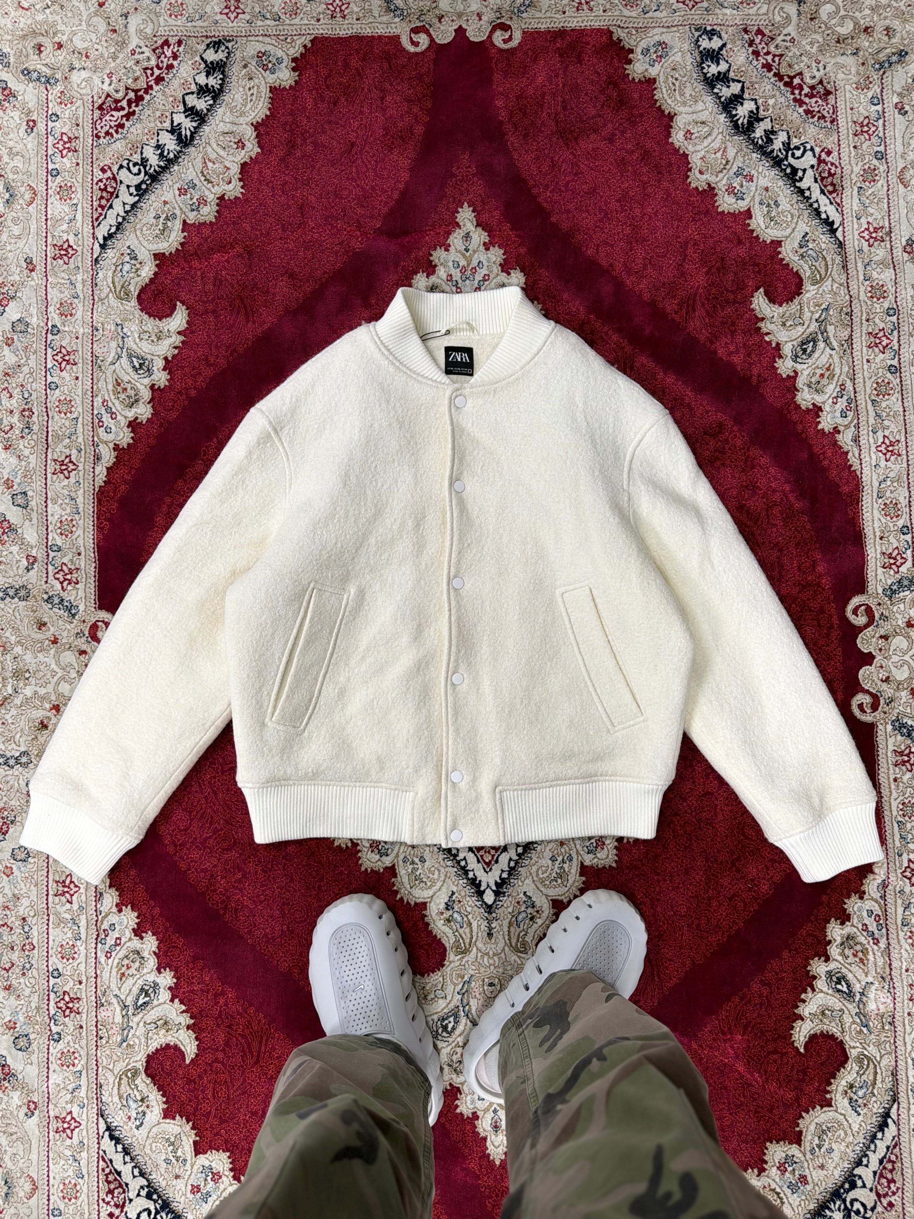 ZARA Cream Wool Varsity Jacket – Minimal Luxe Edition