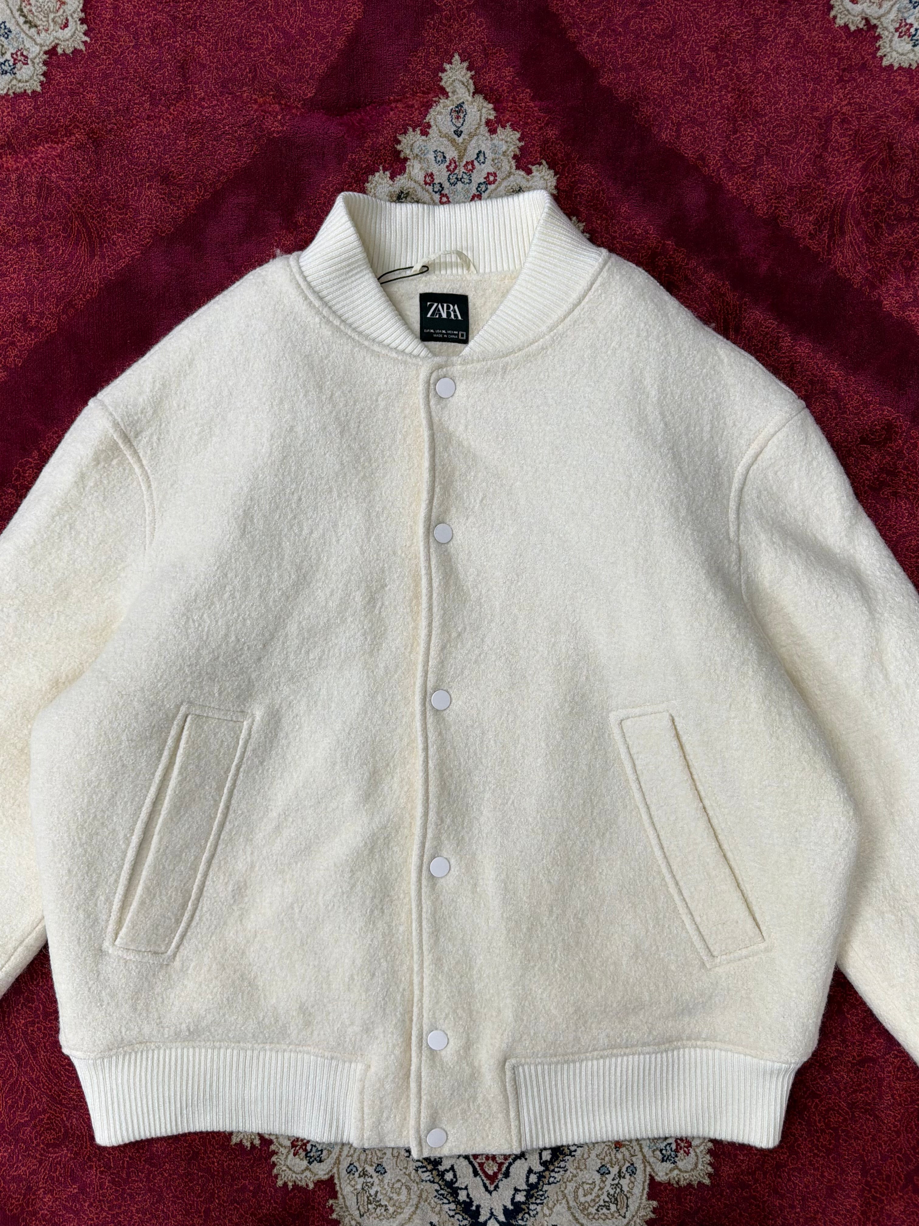 ZARA Cream Wool Varsity Jacket – Minimal Luxe Edition
