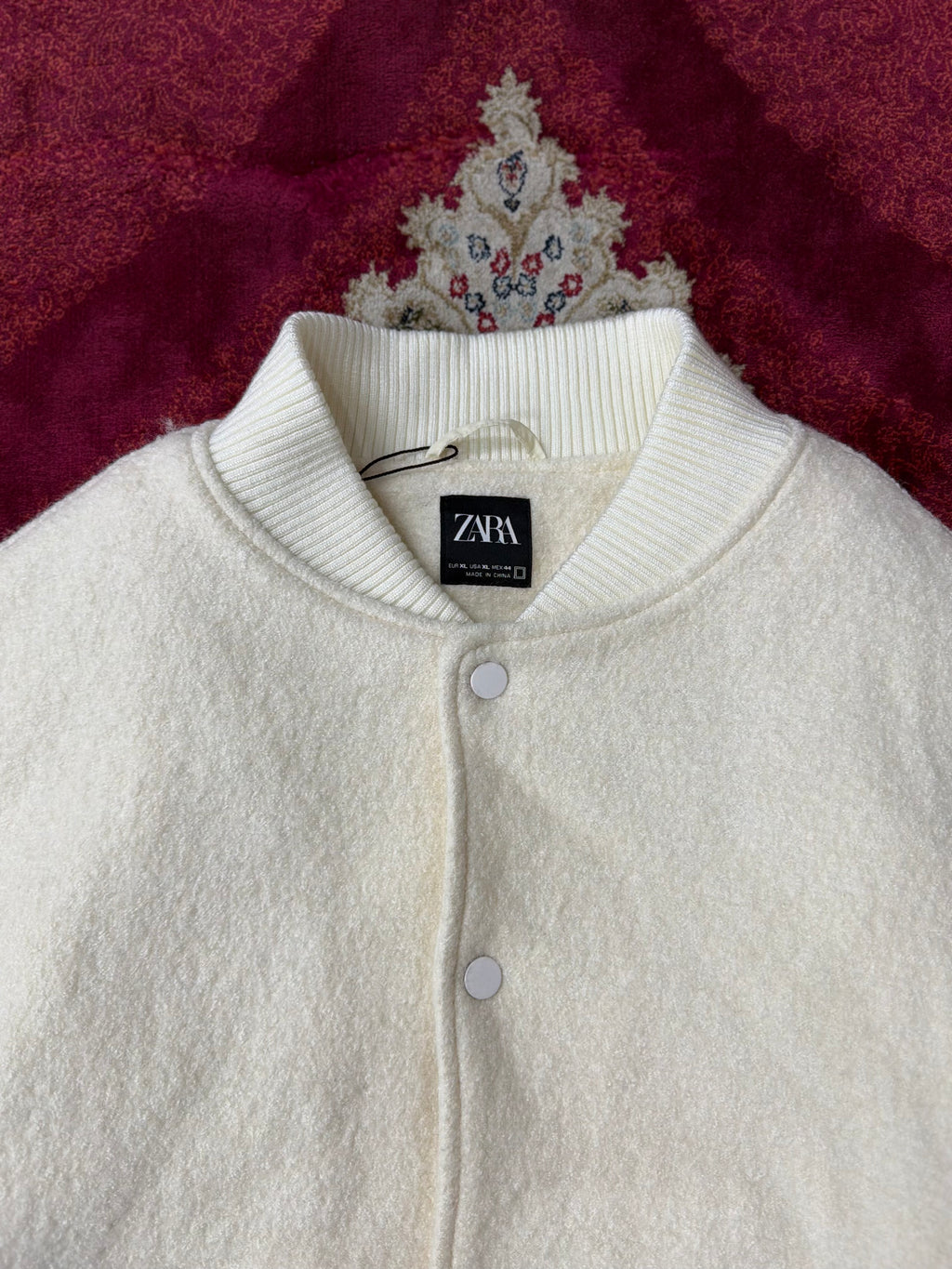 ZARA Cream Wool Varsity Jacket – Minimal Luxe Edition