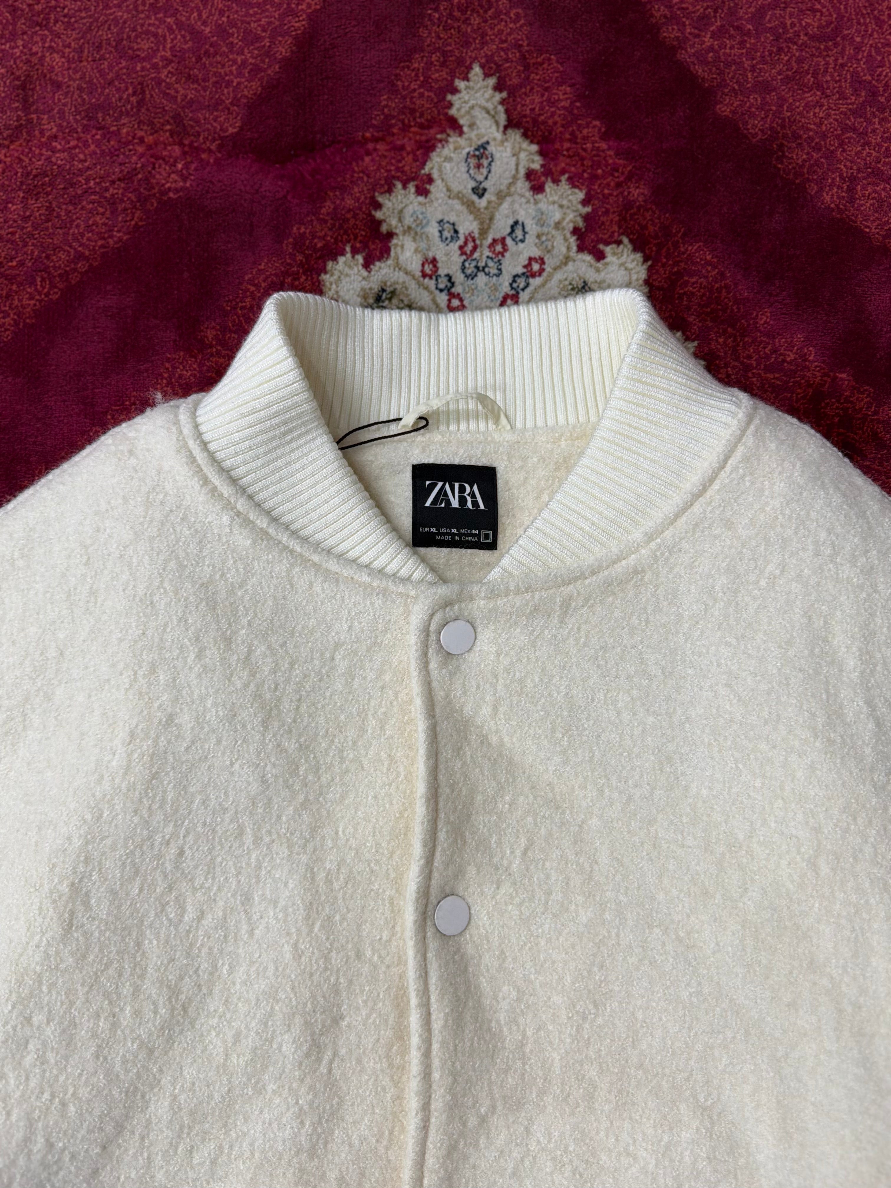 ZARA Cream Wool Varsity Jacket – Minimal Luxe Edition