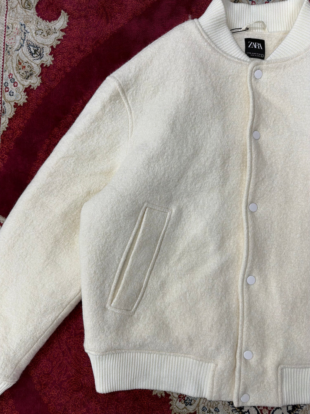 ZARA Cream Wool Varsity Jacket – Minimal Luxe Edition