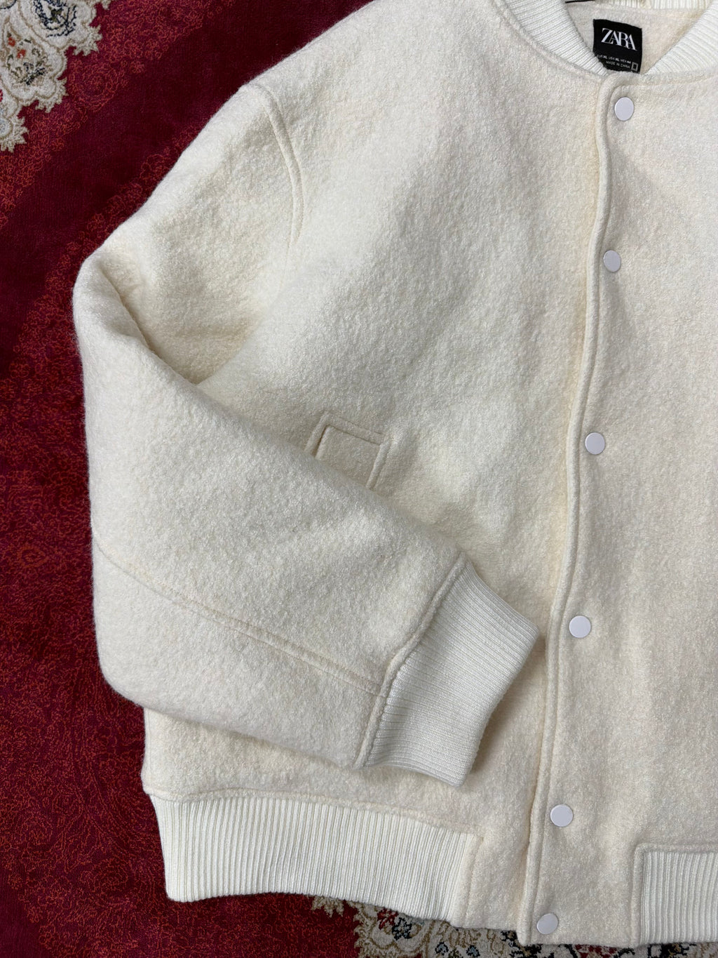 ZARA Cream Wool Varsity Jacket – Minimal Luxe Edition