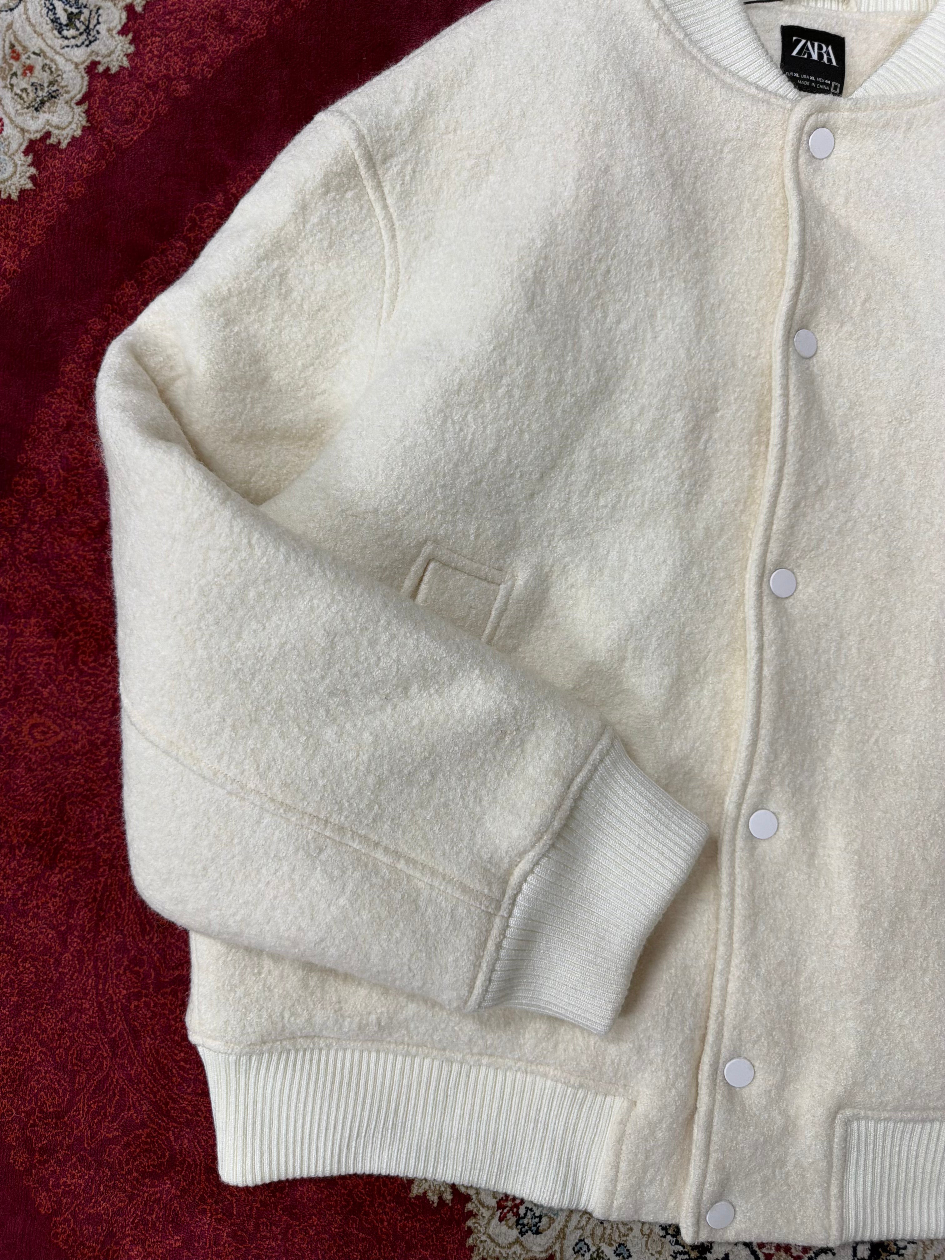 ZARA Cream Wool Varsity Jacket – Minimal Luxe Edition