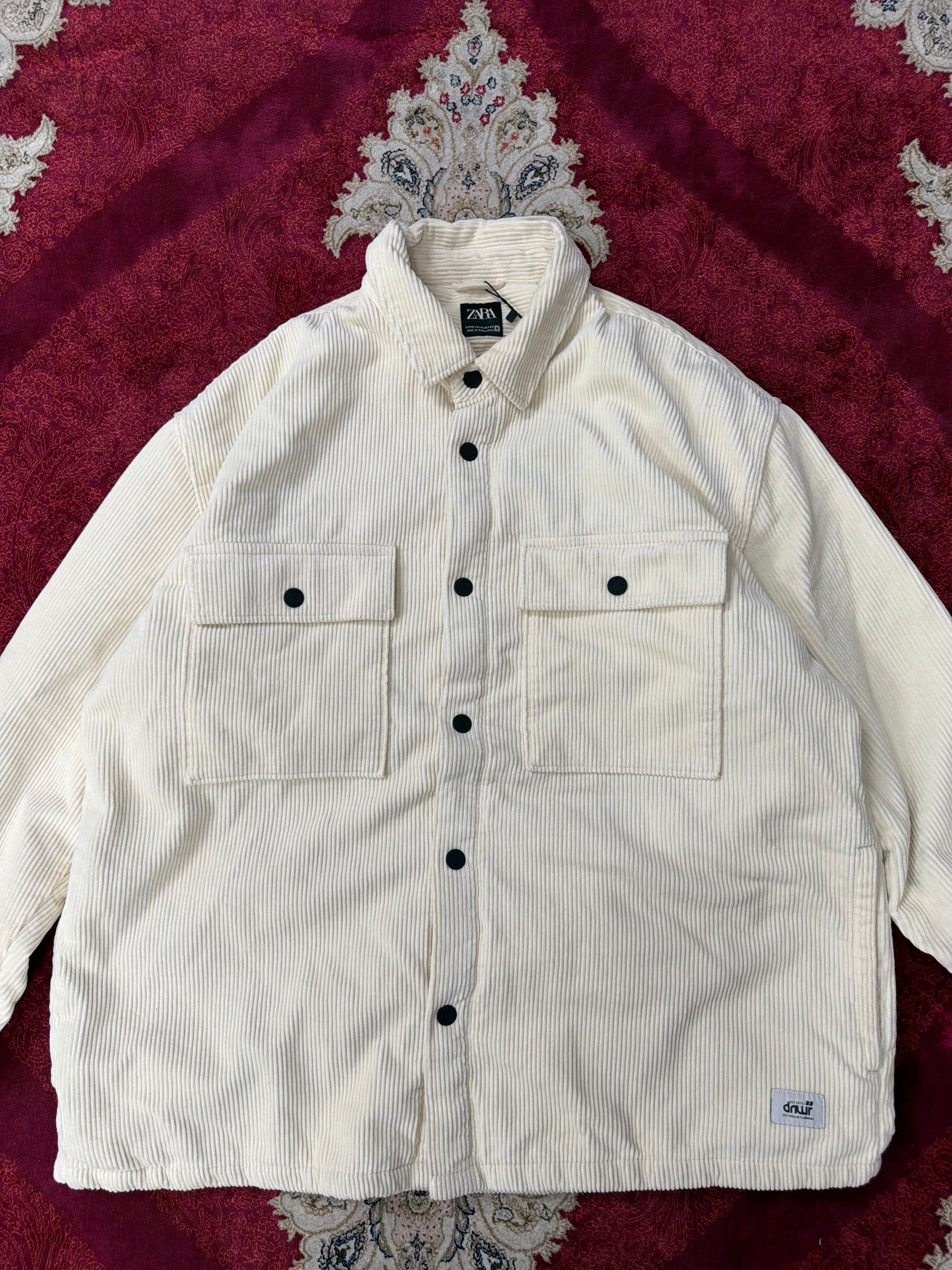 ZARA Cream Corduroy Overshirt Jacket – Quilted Lined
