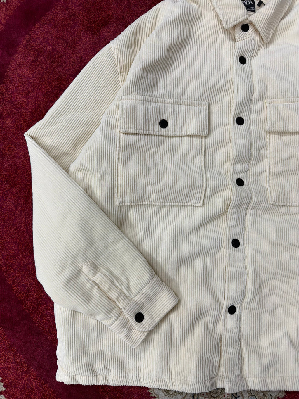ZARA Cream Corduroy Overshirt Jacket – Quilted Lined