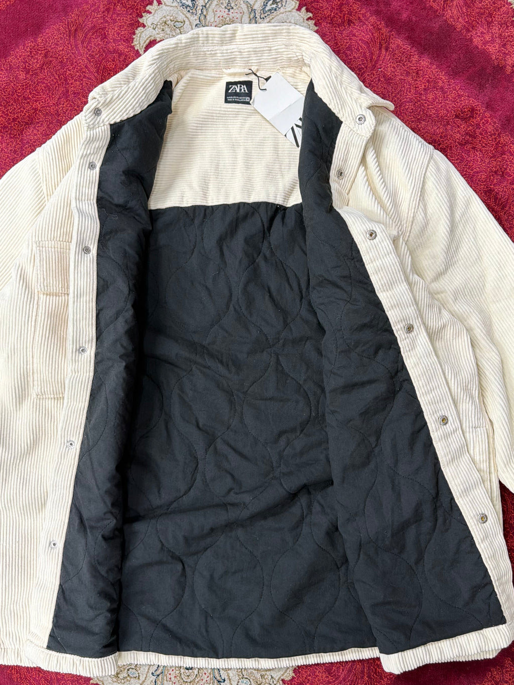 ZARA Cream Corduroy Overshirt Jacket – Quilted Lined