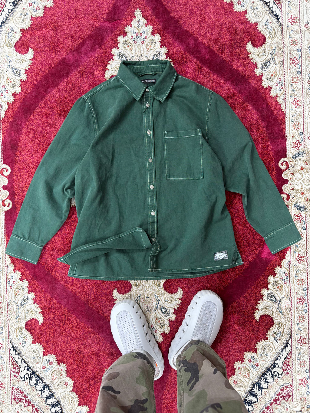 ZARA Green Utility Shirt – Contrast Stitch
