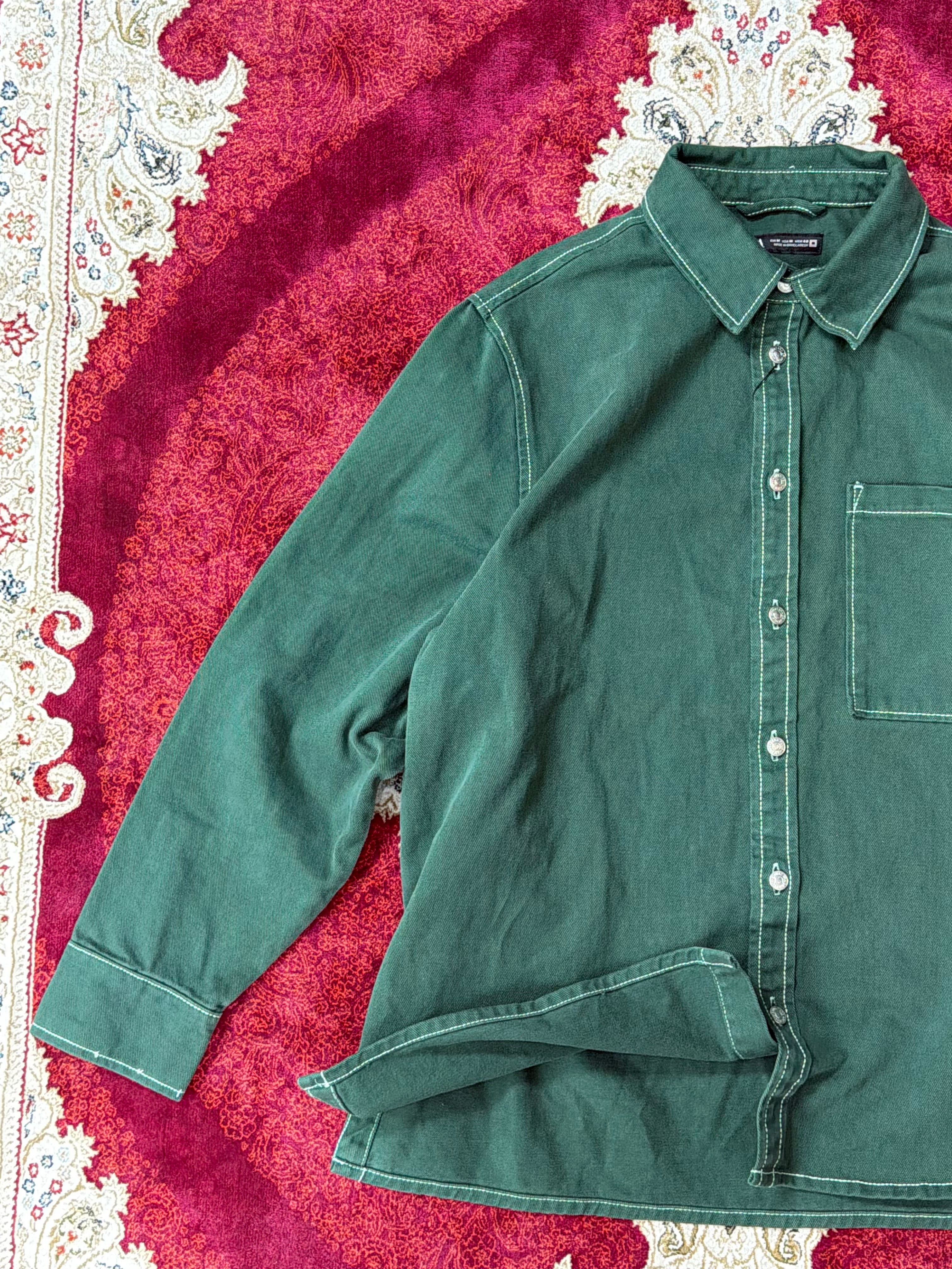 ZARA Green Utility Shirt – Contrast Stitch