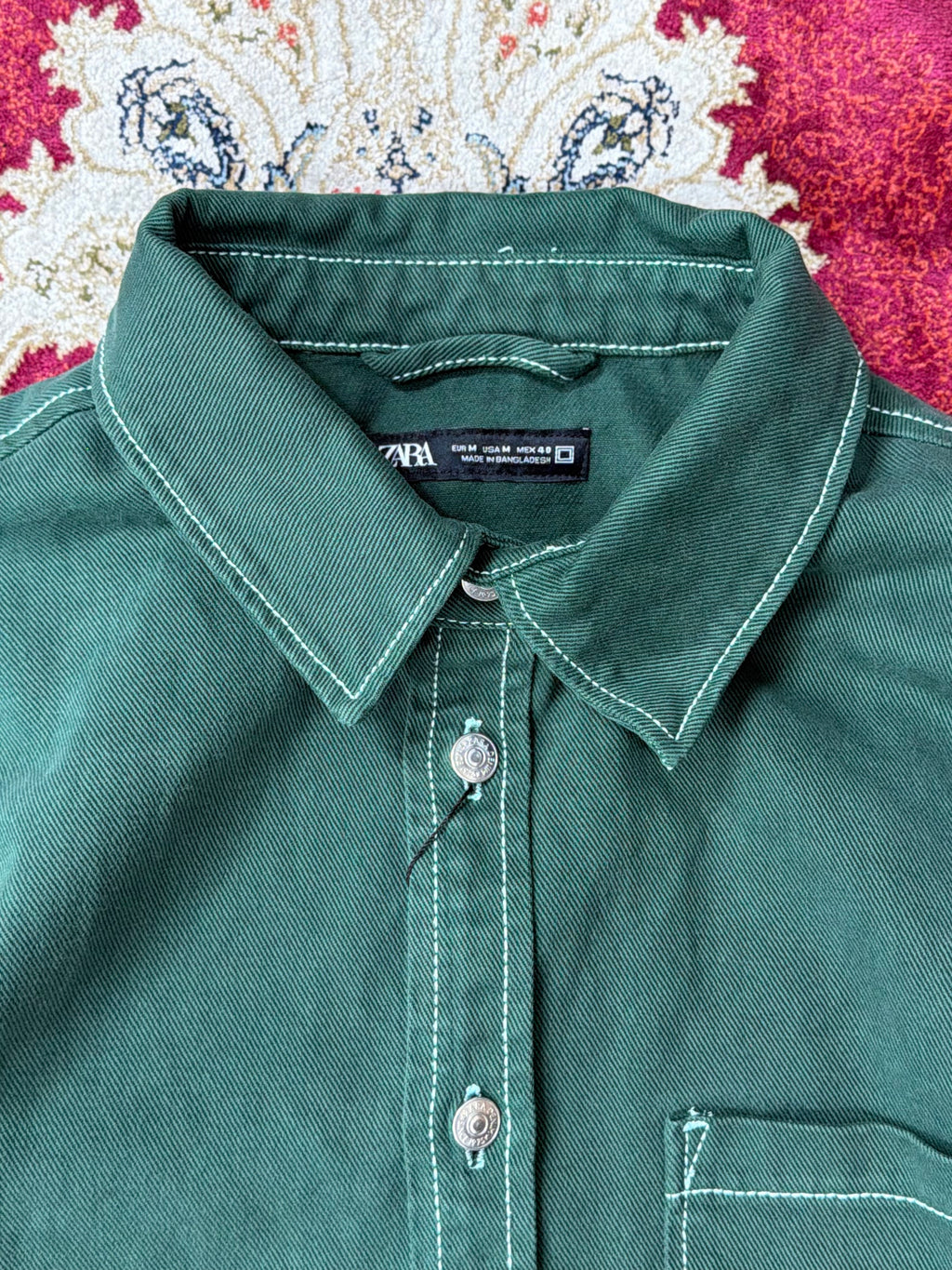 ZARA Green Utility Shirt – Contrast Stitch