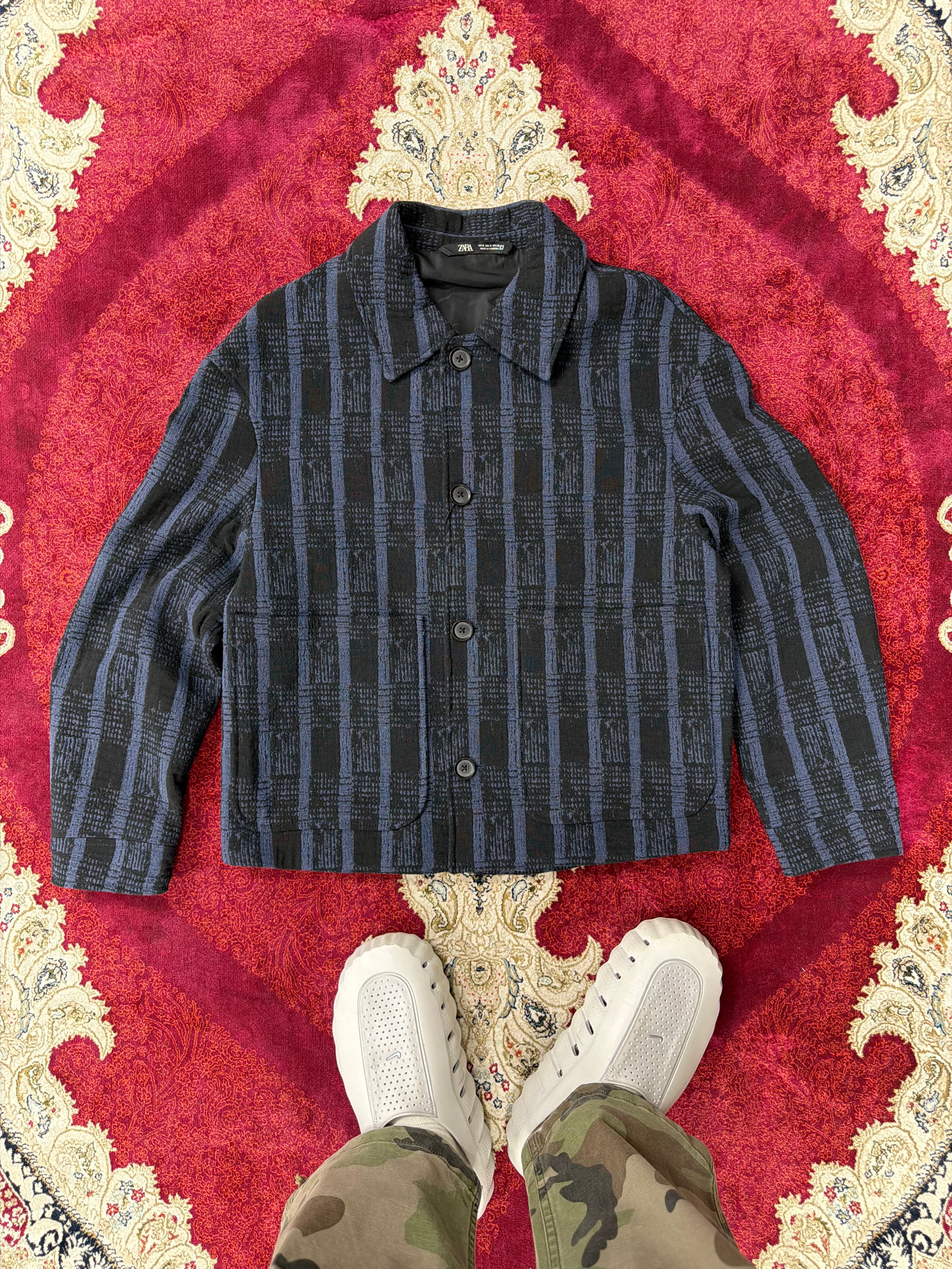 ZARA Textured Plaid Jacket – Black/Blue