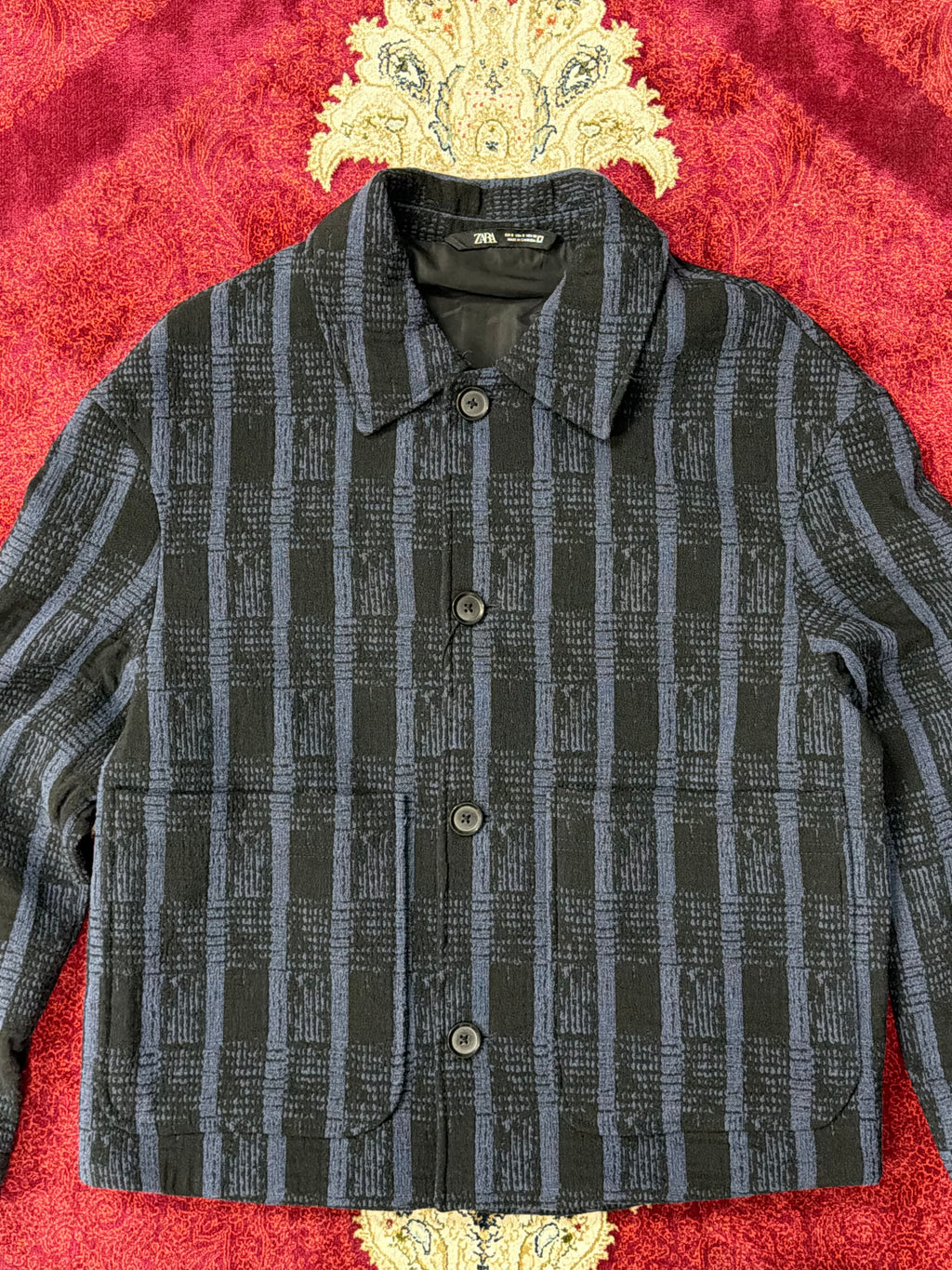 ZARA Textured Plaid Jacket – Black/Blue