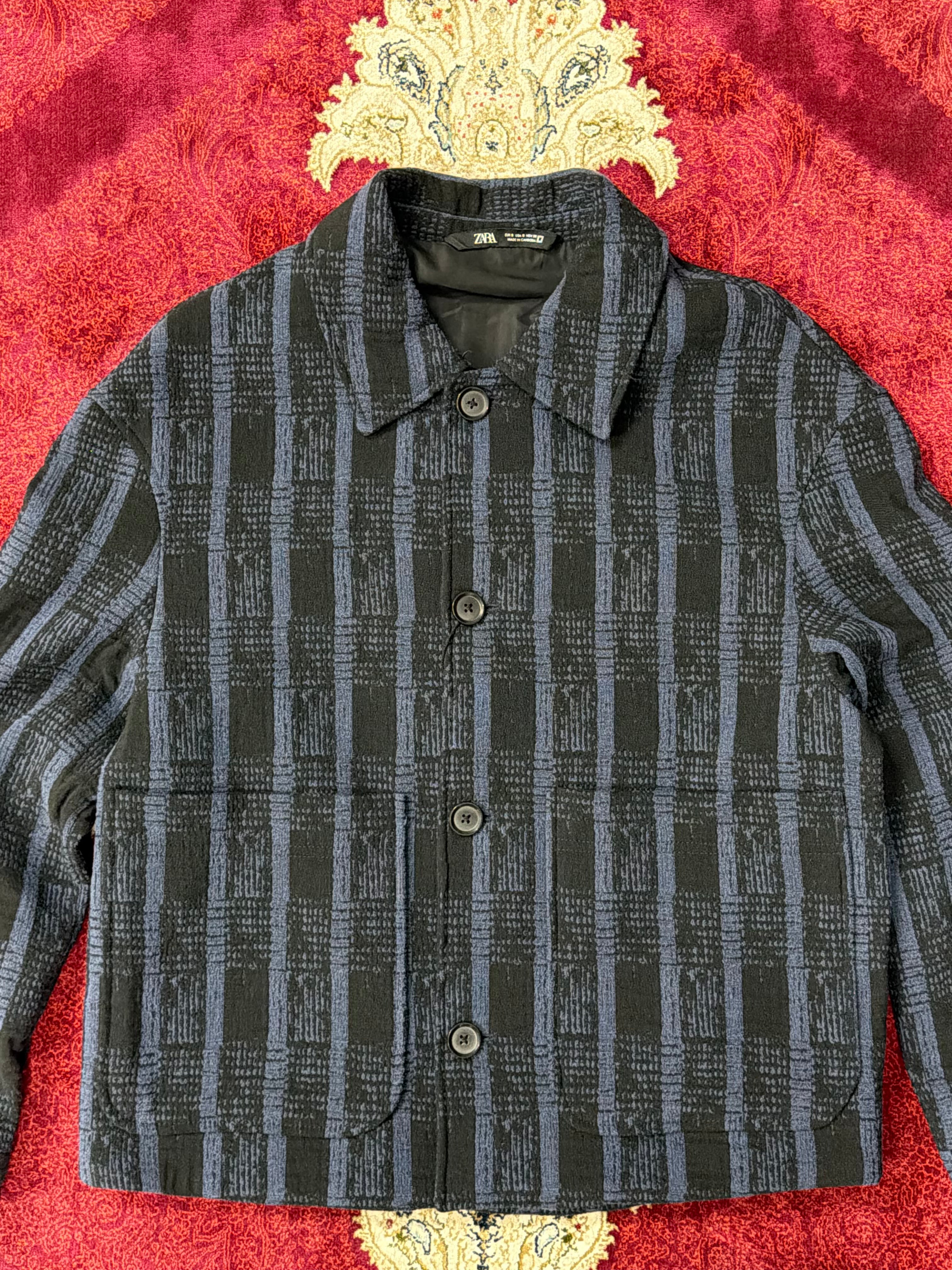 ZARA Textured Plaid Jacket – Black/Blue