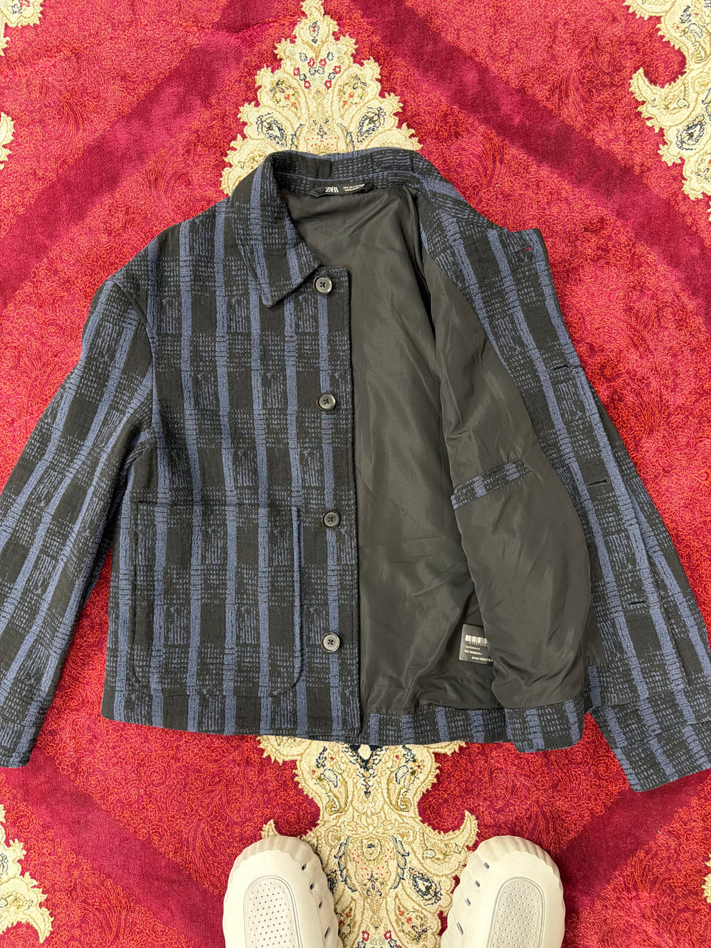 ZARA Textured Plaid Jacket – Black/Blue