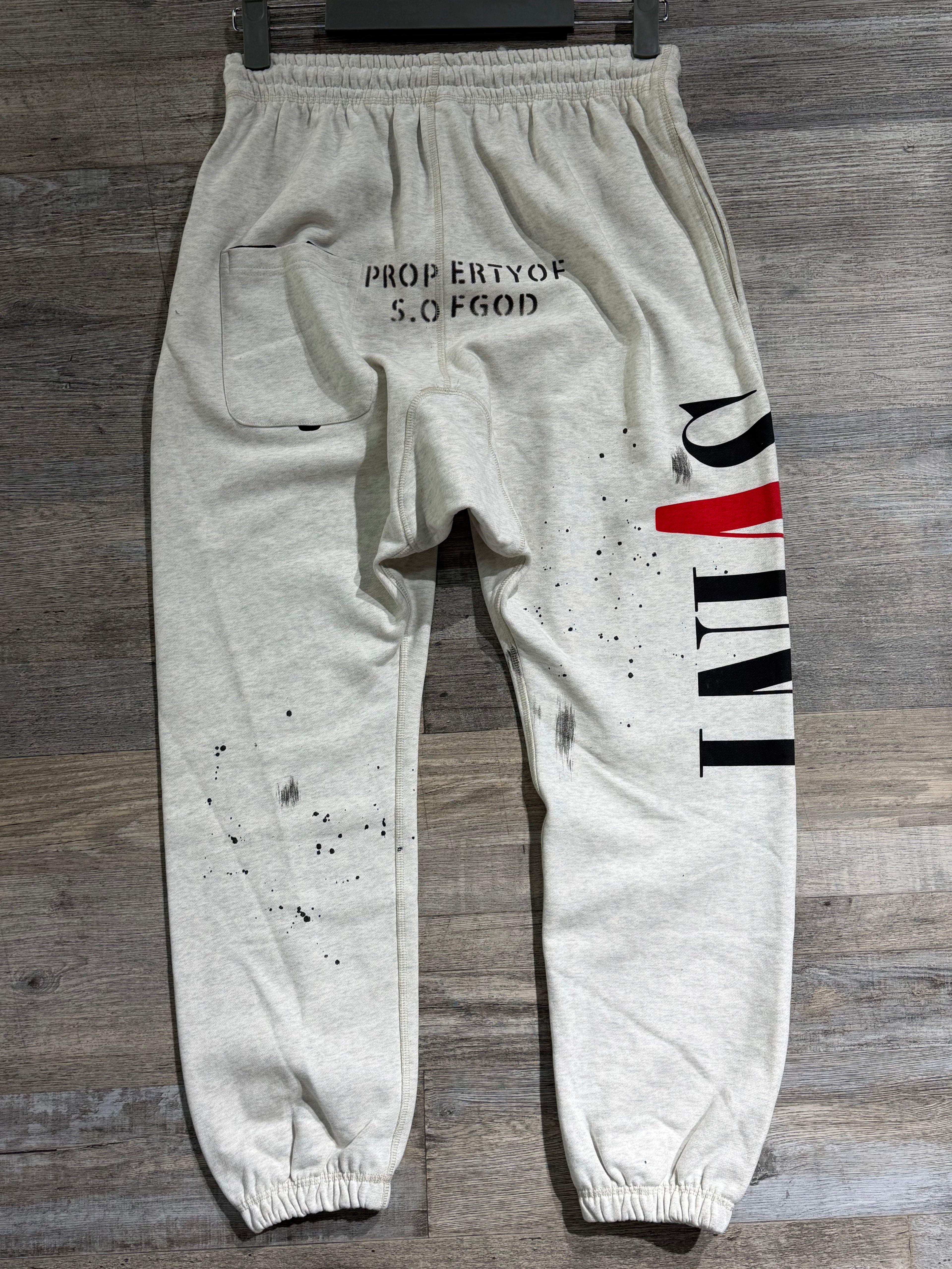 Saint “V” Graphic Sweatpants – Washed Cream