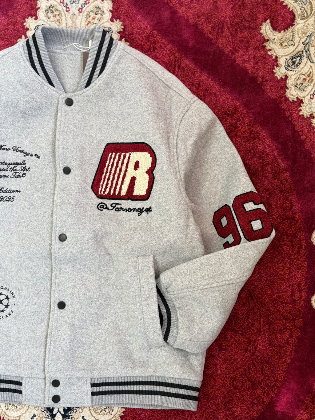 Grey Varsity Embroidered Jacket
